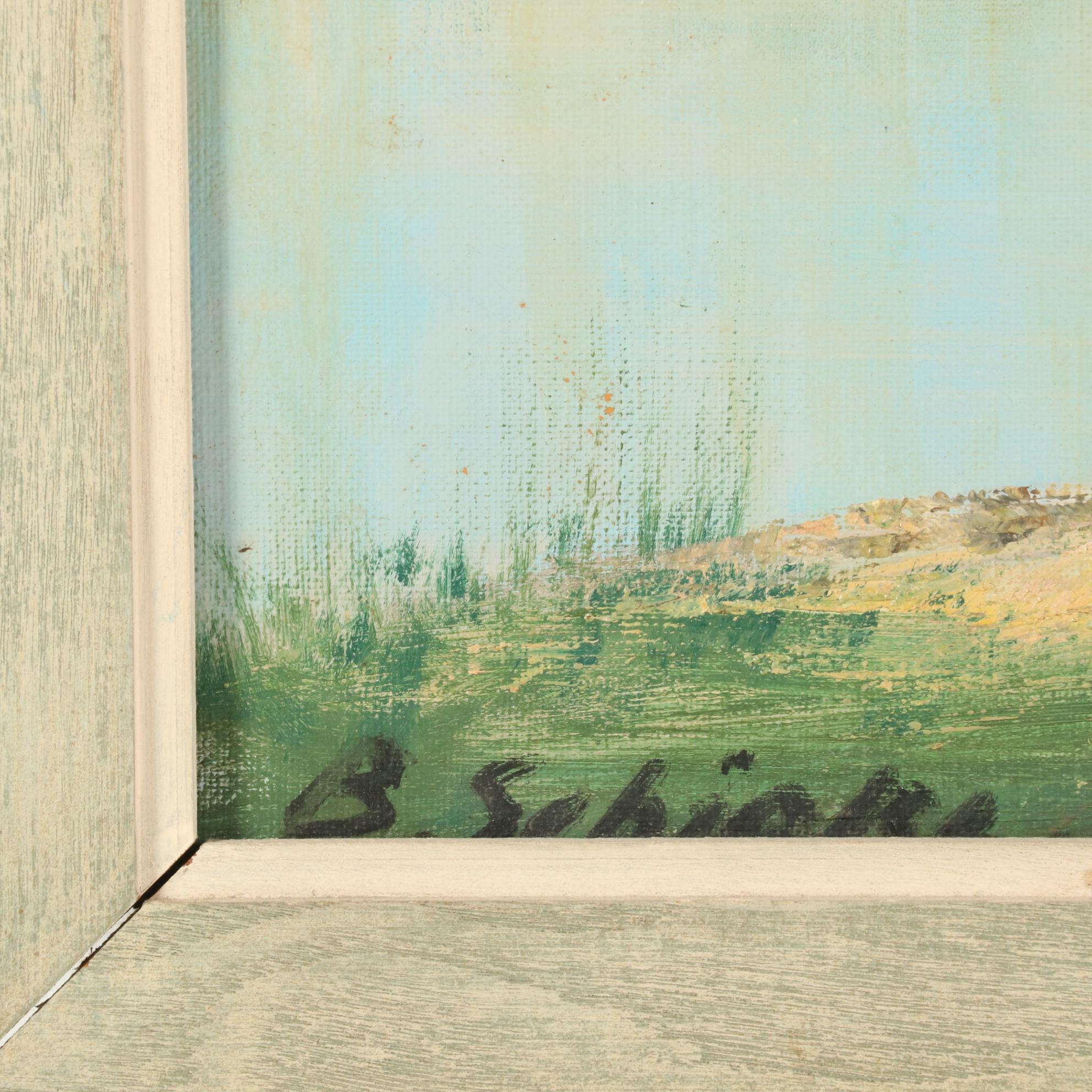 European Oil Painting of Alpine Lakeside Village, Mid-Late 20th Century