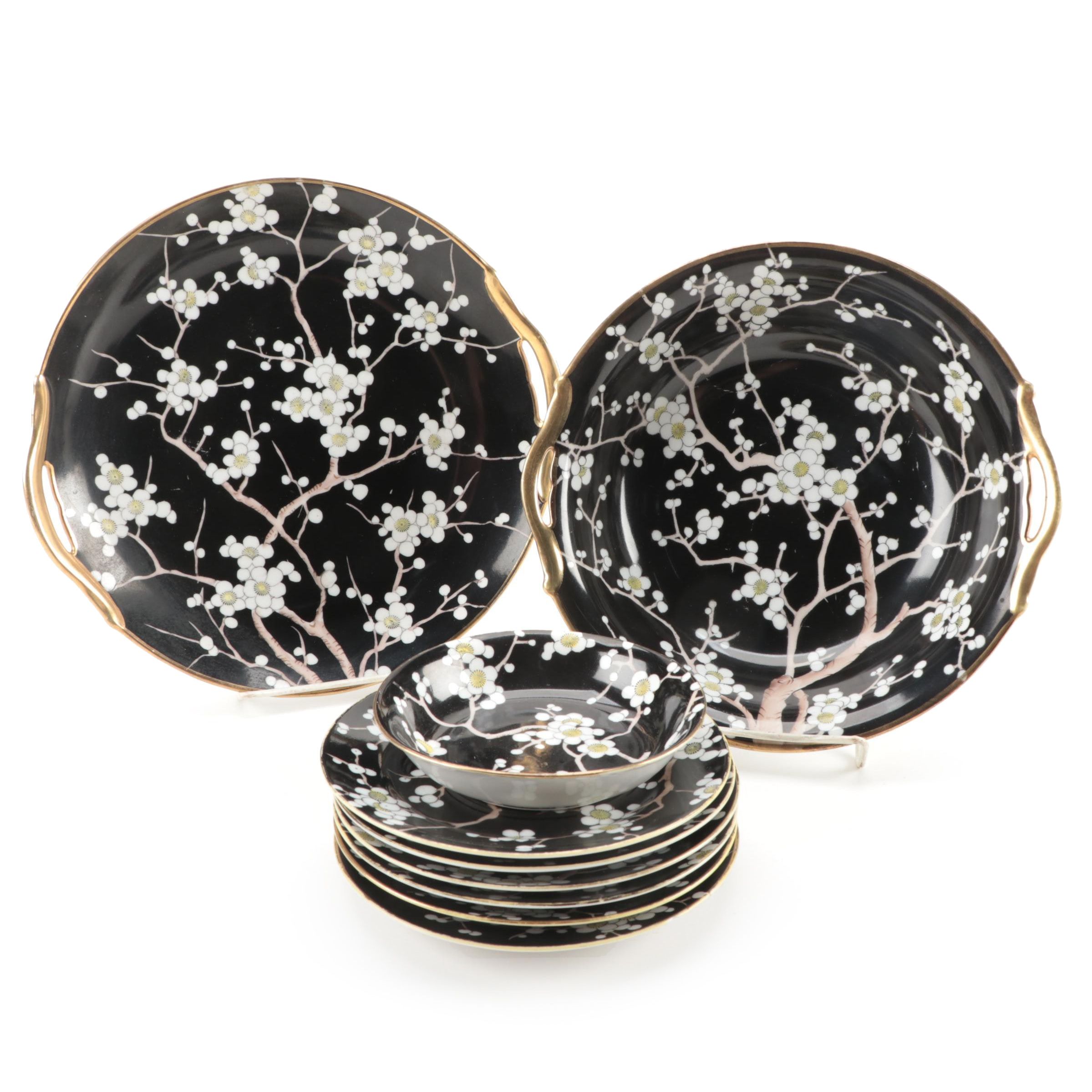 Morimura Bros Hand-Painted Porcelain Cherry Blossom Dinnerware, Early 20th C.