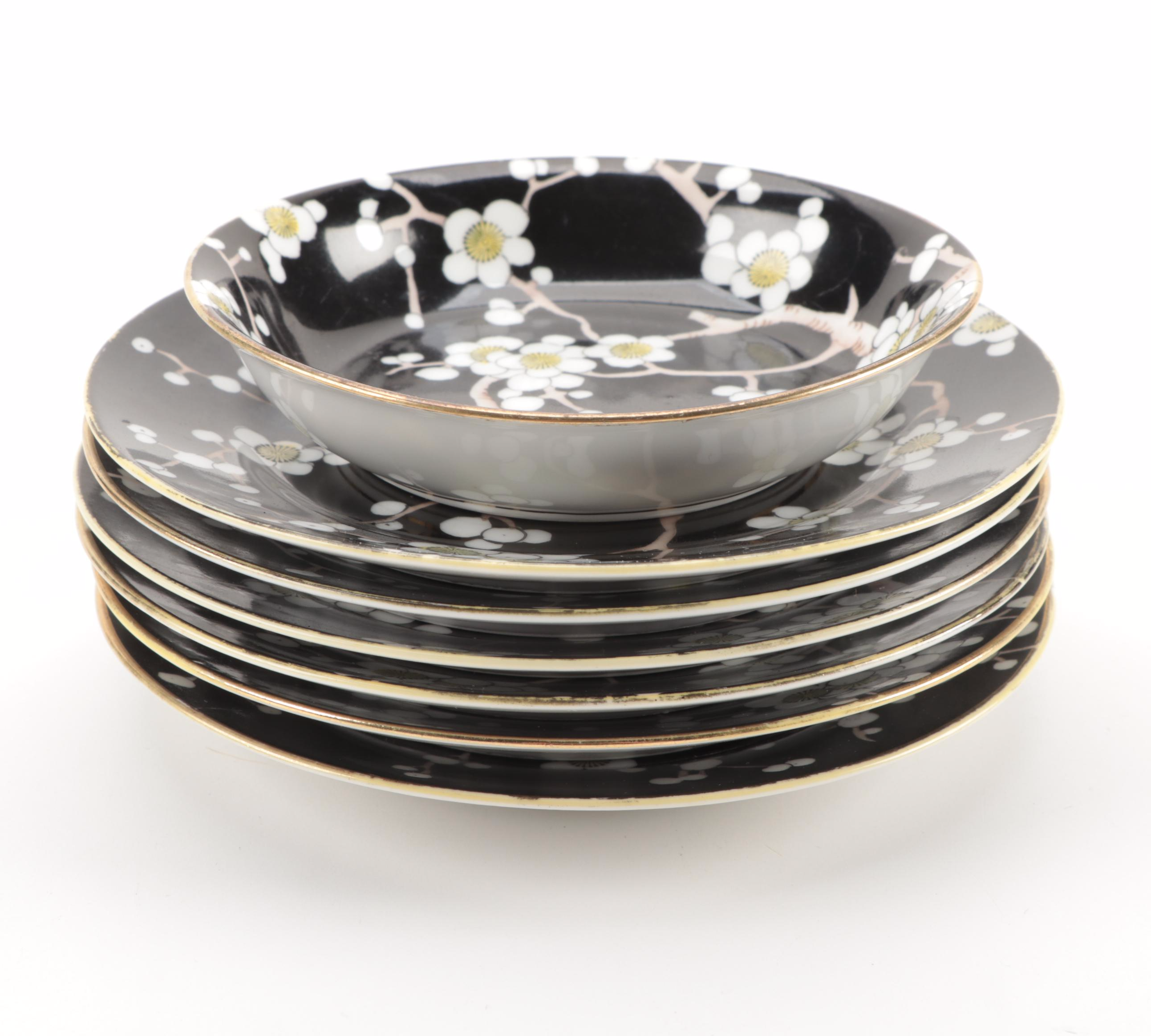 Morimura Bros Hand-Painted Porcelain Cherry Blossom Dinnerware, Early 20th C.