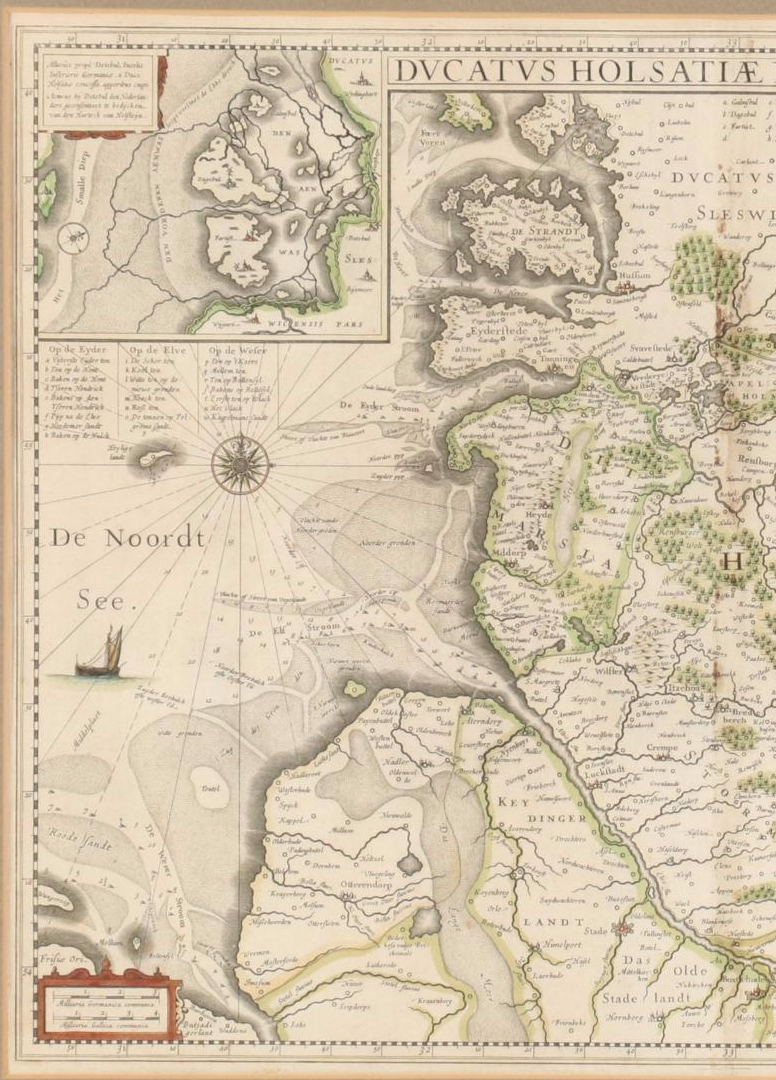 Willem Blaeu Hand-Colored Posthumous Restrike Engraved Map of Amsterdam