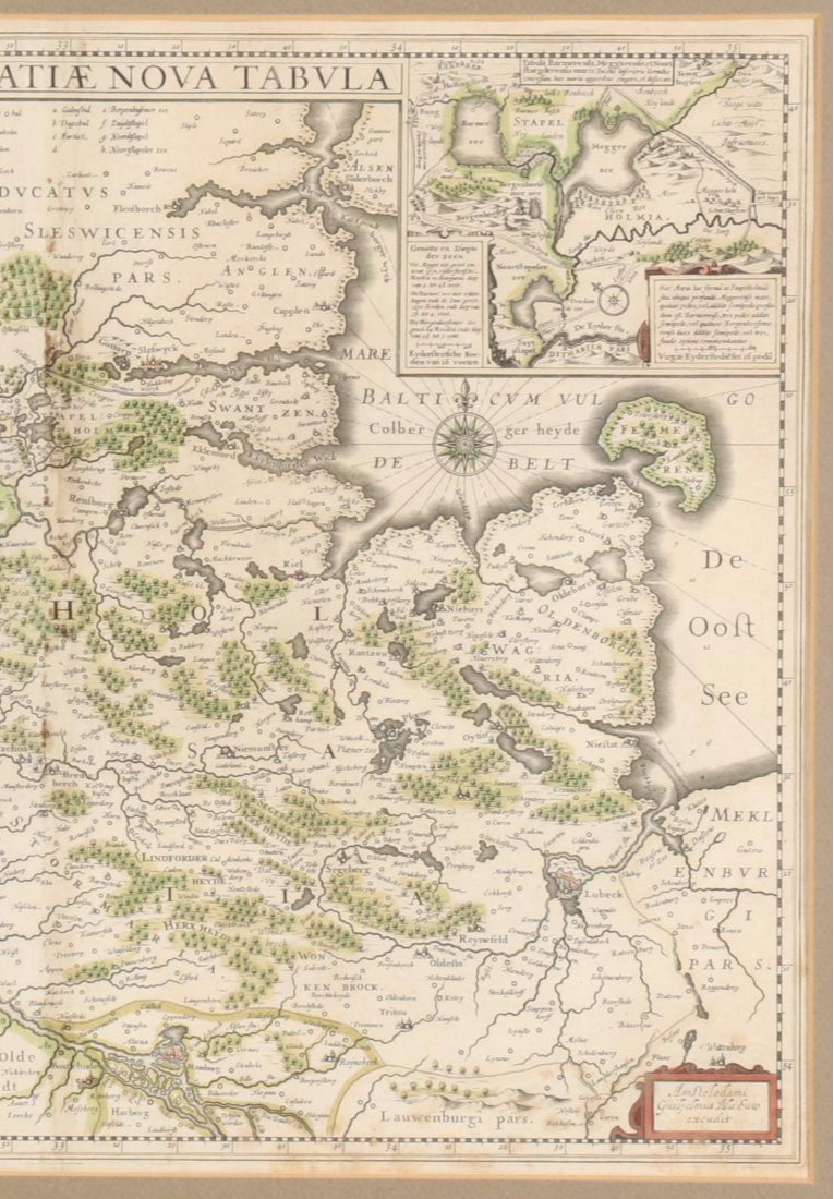 Willem Blaeu Hand-Colored Posthumous Restrike Engraved Map of Amsterdam
