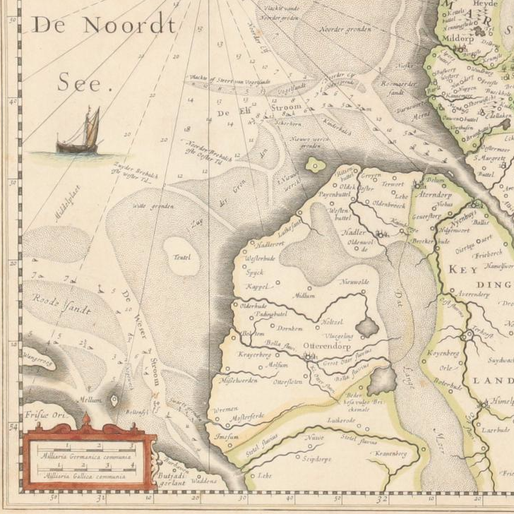 Willem Blaeu Hand-Colored Posthumous Restrike Engraved Map of Amsterdam