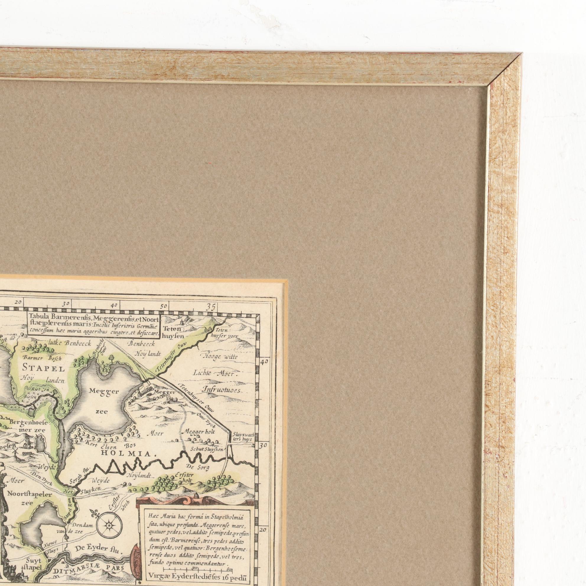 Willem Blaeu Hand-Colored Posthumous Restrike Engraved Map of Amsterdam