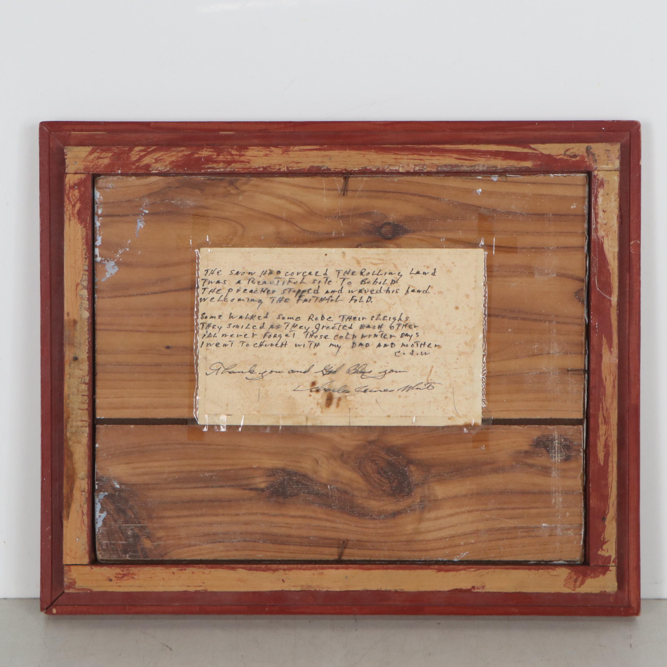 Charles J. White Folk Art Oil Painting of a Snow Covered Landscape,