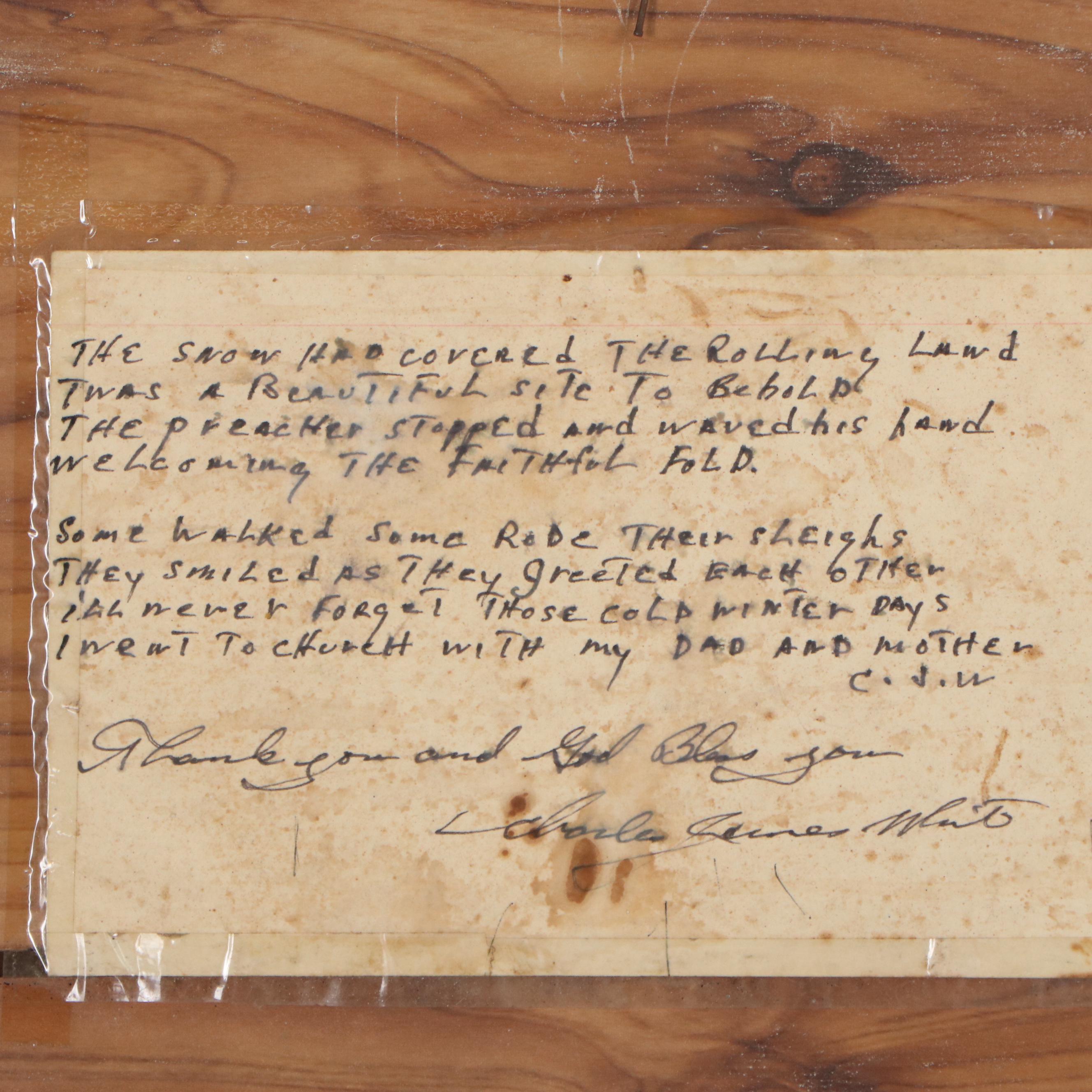 Charles J. White Folk Art Oil Painting of a Snow Covered Landscape,