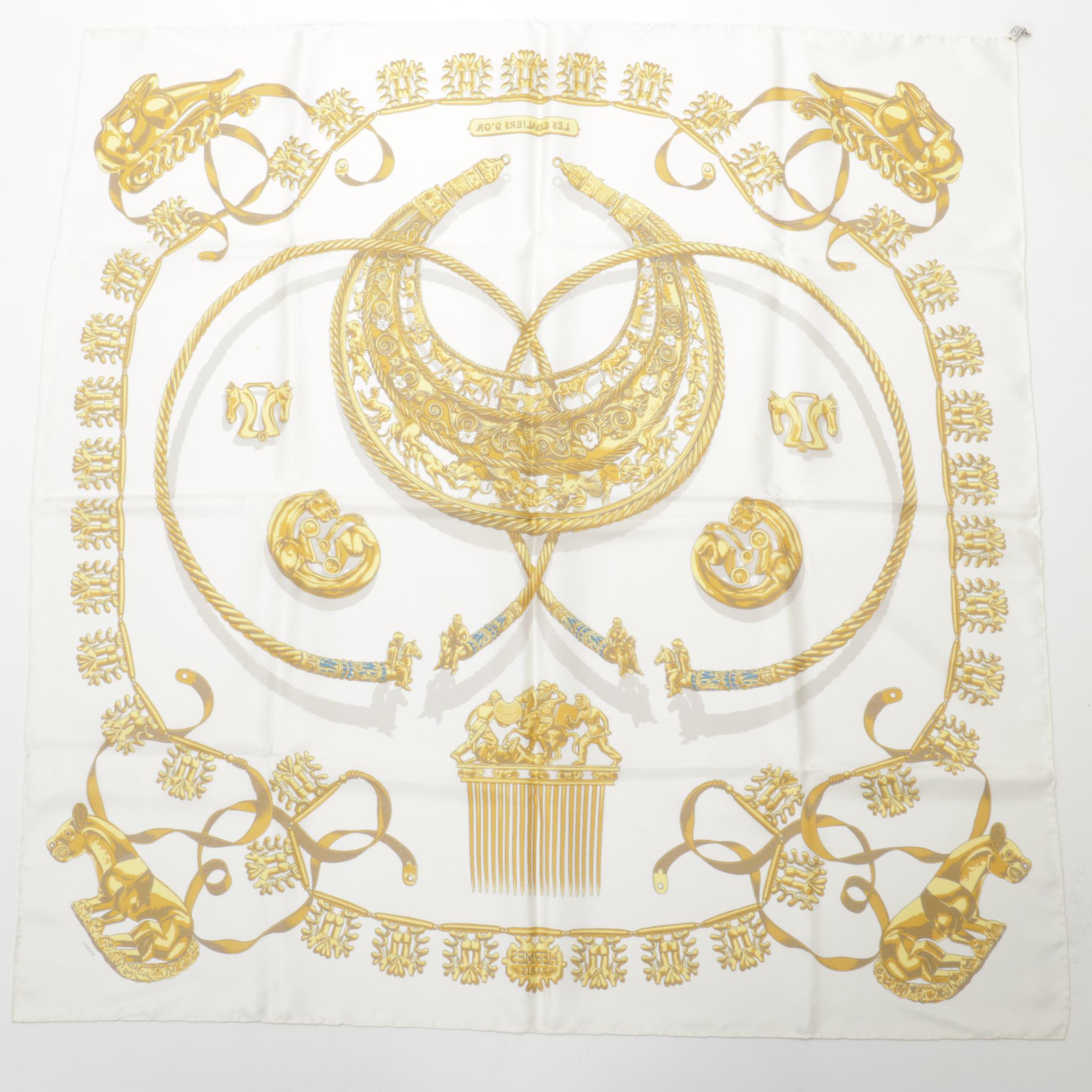 Hermès "Les Cavaliers D'Or" Silk Twill Scarf