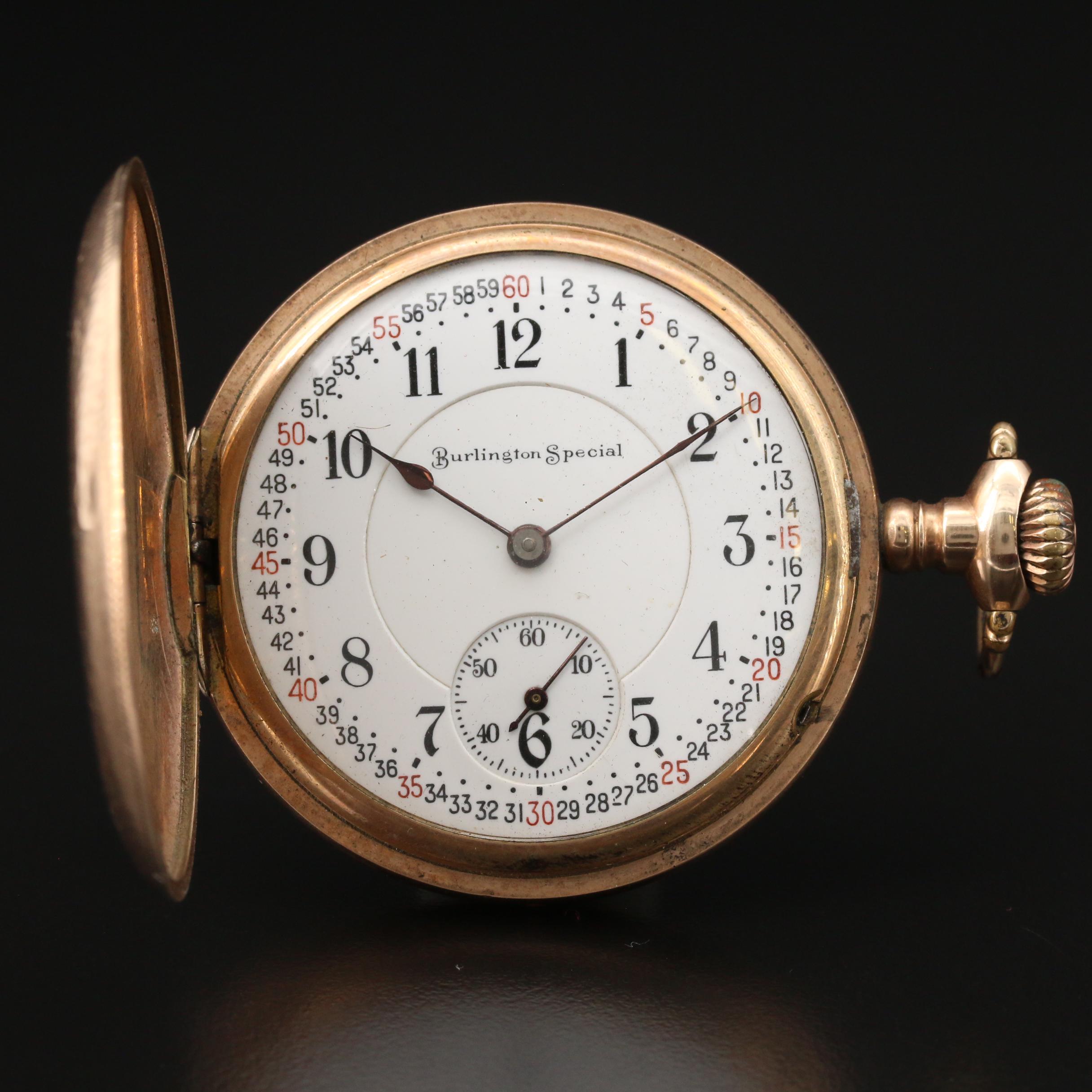 Antique Burlington Special Pocket Watch with Classic Montgomery Railroad Dial