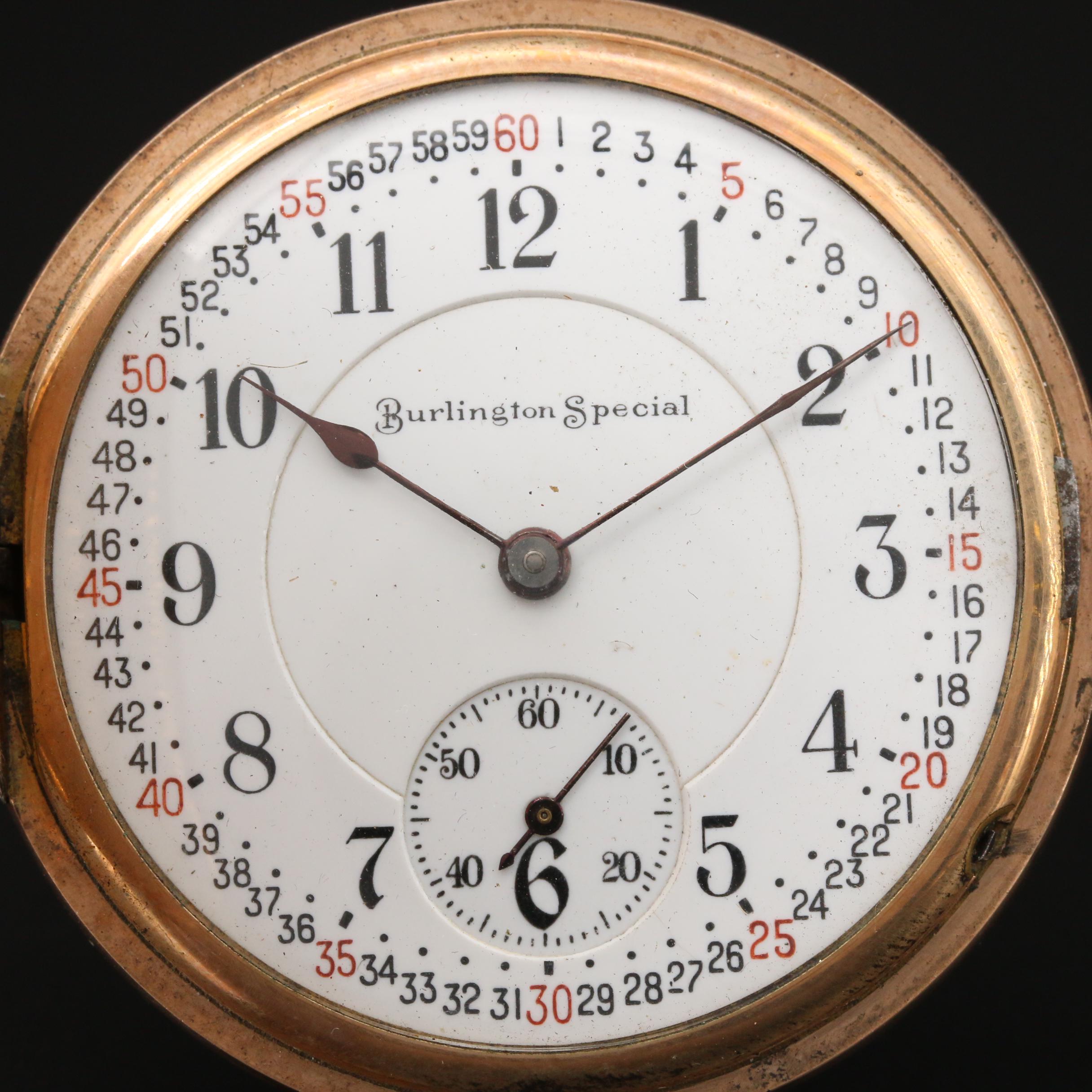 Antique Burlington Special Pocket Watch with Classic Montgomery Railroad Dial