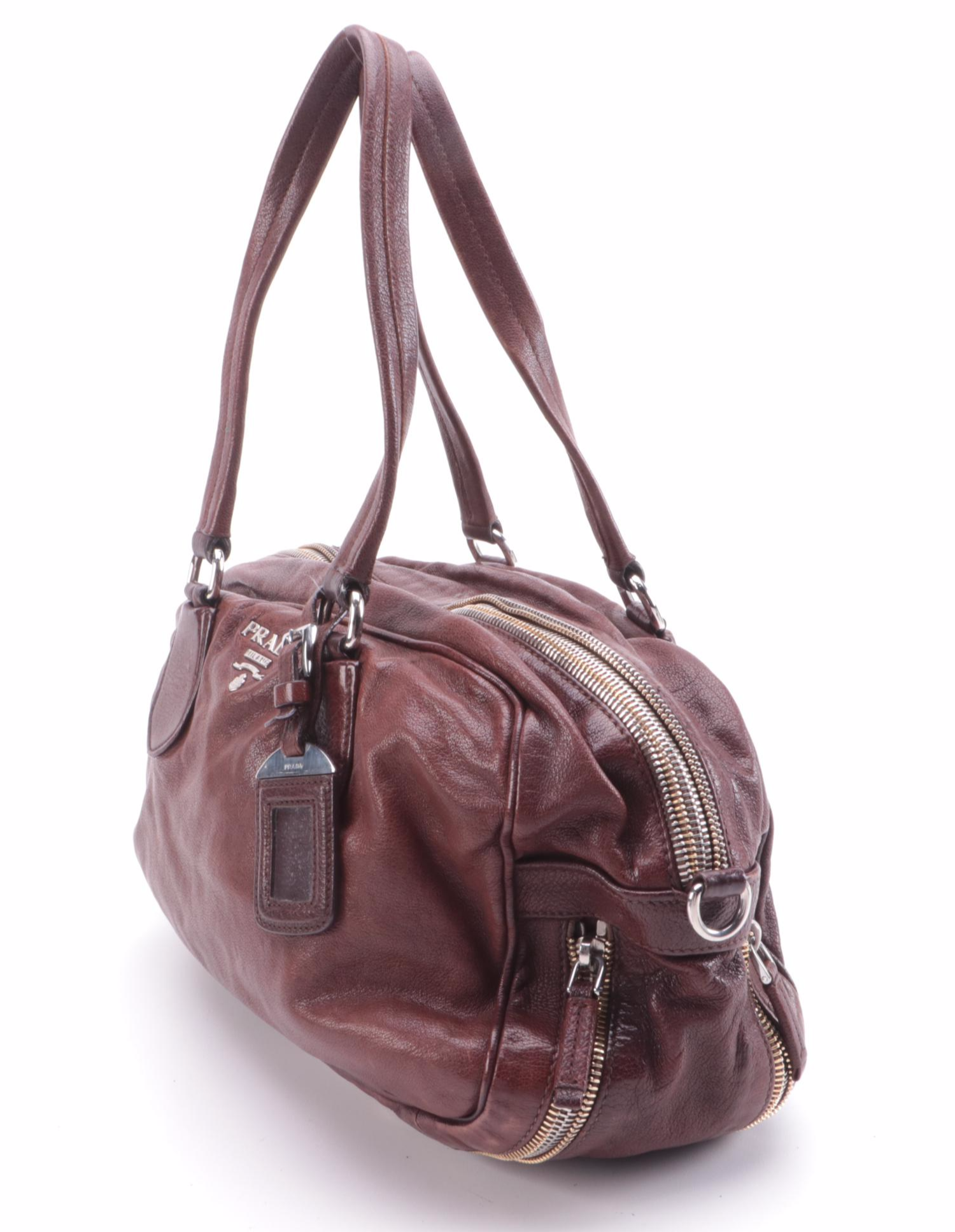 Prada Bauletto Bag in Cocco Brown Washed Leather