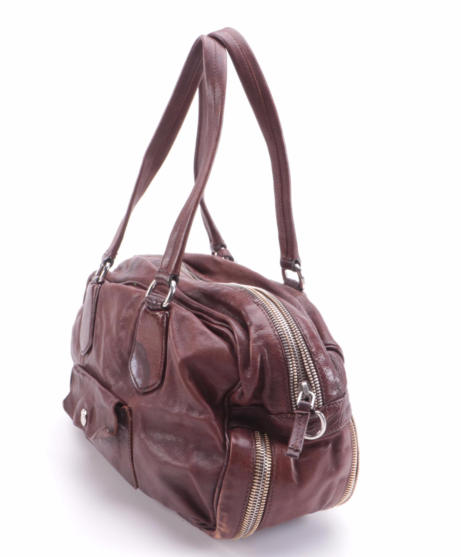 Prada Bauletto Bag in Cocco Brown Washed Leather