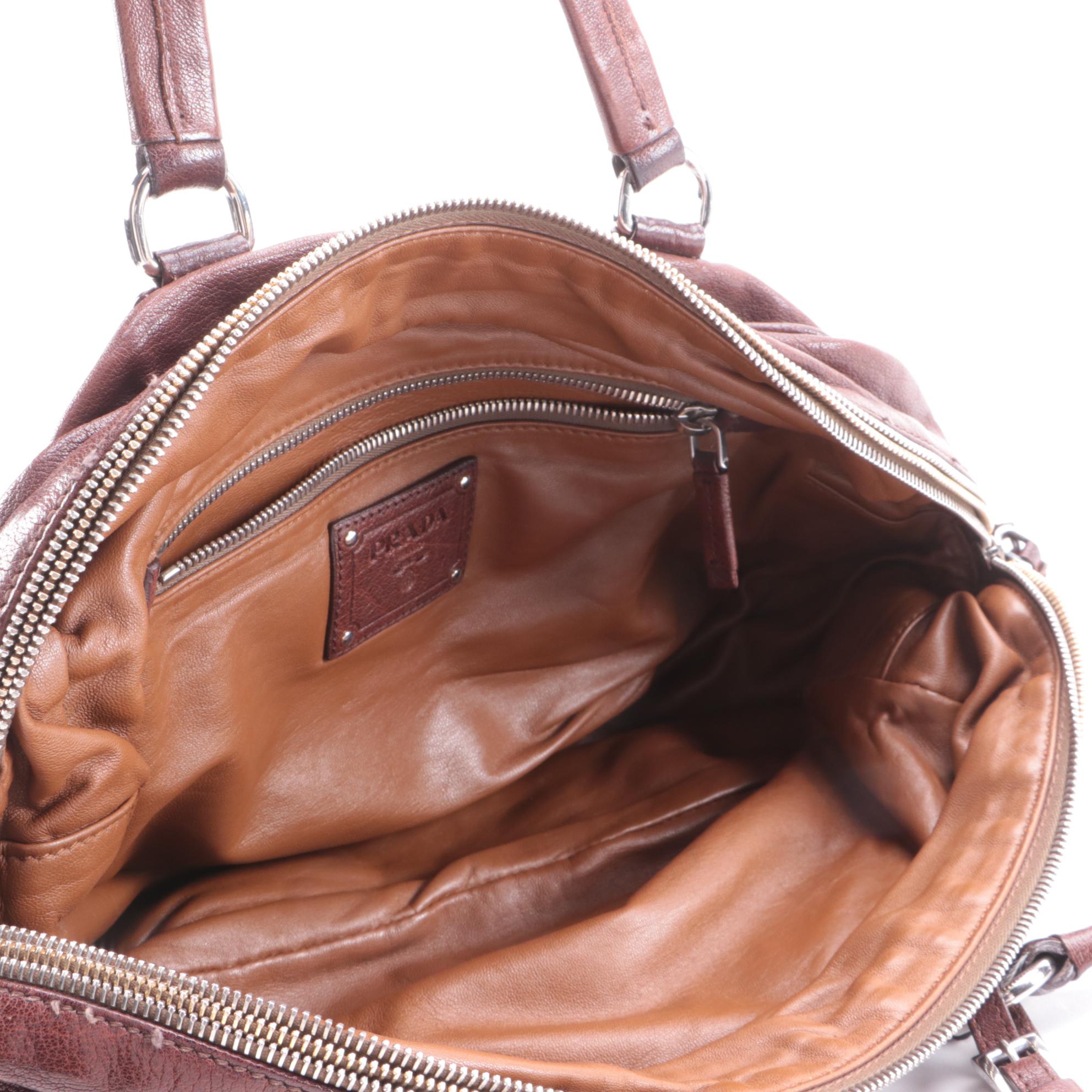 Prada Bauletto Bag in Cocco Brown Washed Leather