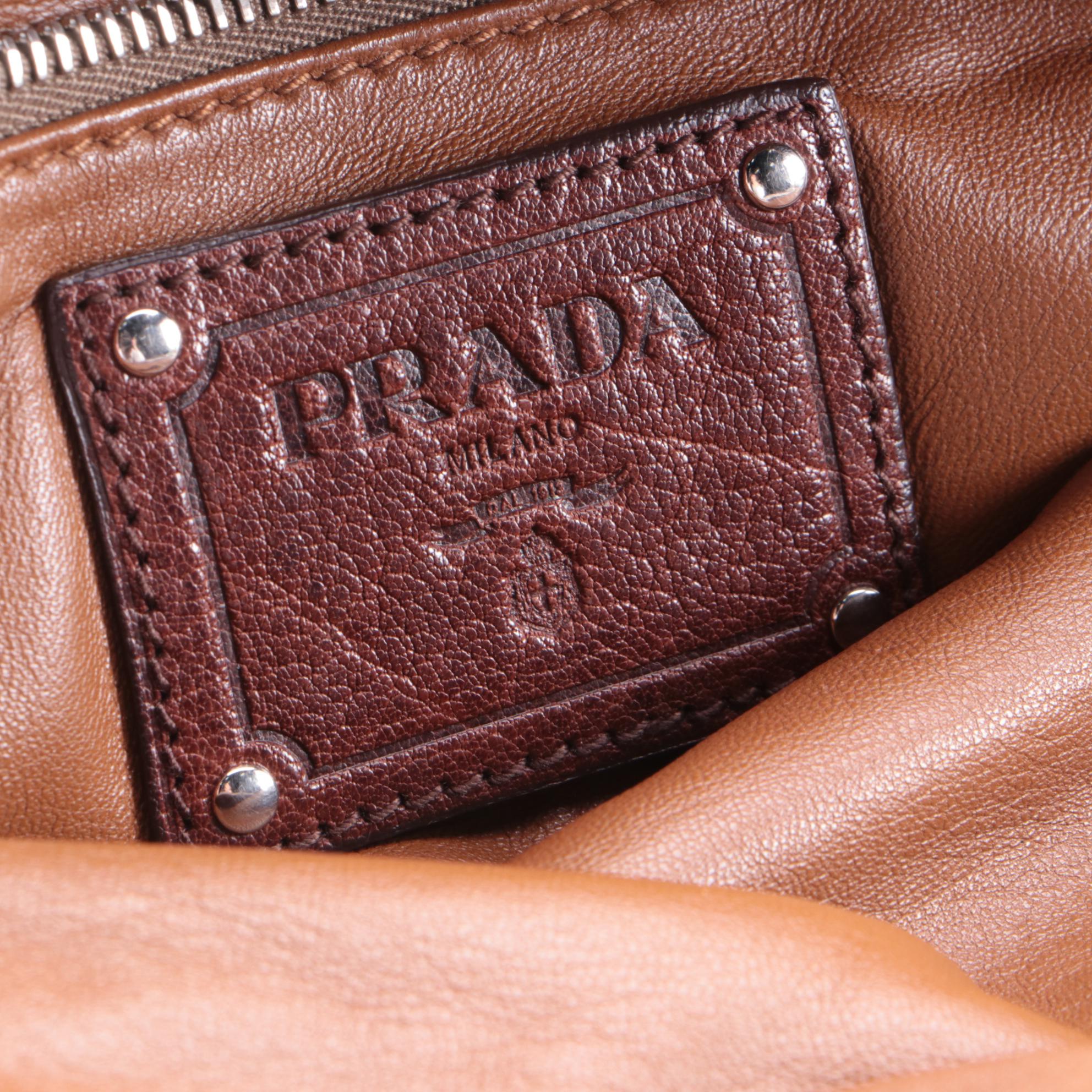 Prada Bauletto Bag in Cocco Brown Washed Leather