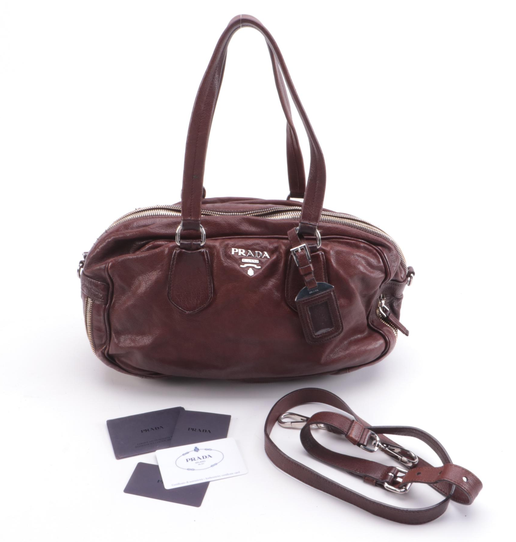 Prada Bauletto Bag in Cocco Brown Washed Leather