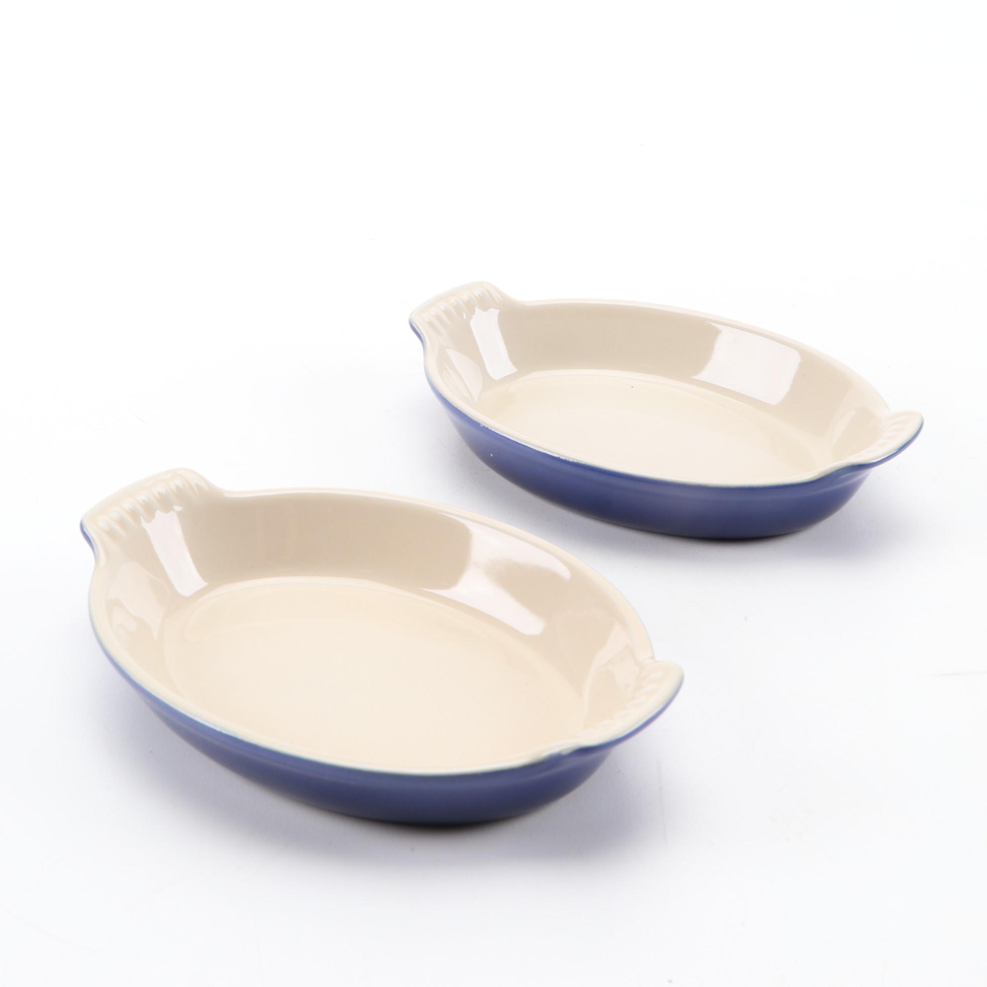 Le Creuset Cobalt Enameled Steel Mussel Pot and Stoneware Au Gratin Bowls