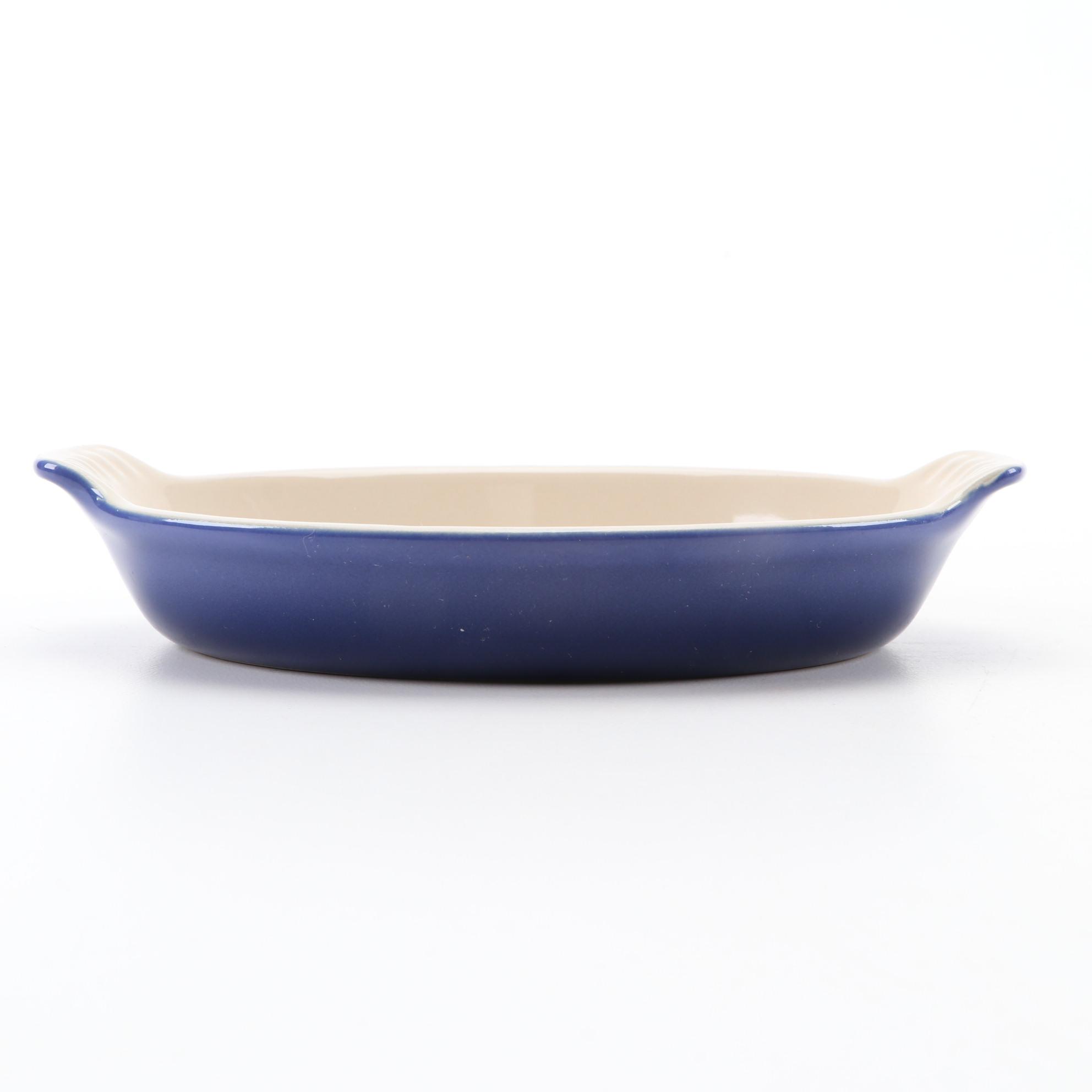 Le Creuset Cobalt Enameled Steel Mussel Pot and Stoneware Au Gratin Bowls