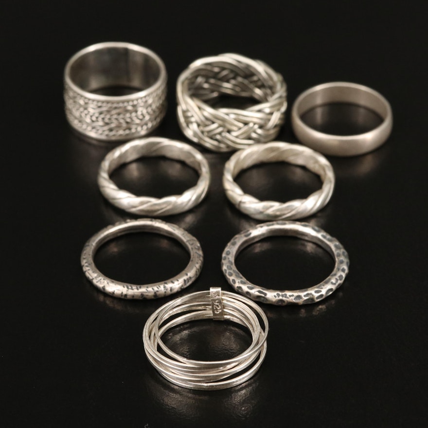 Sterling Silver Stackable Textured Bands Featuring Semanario Ring