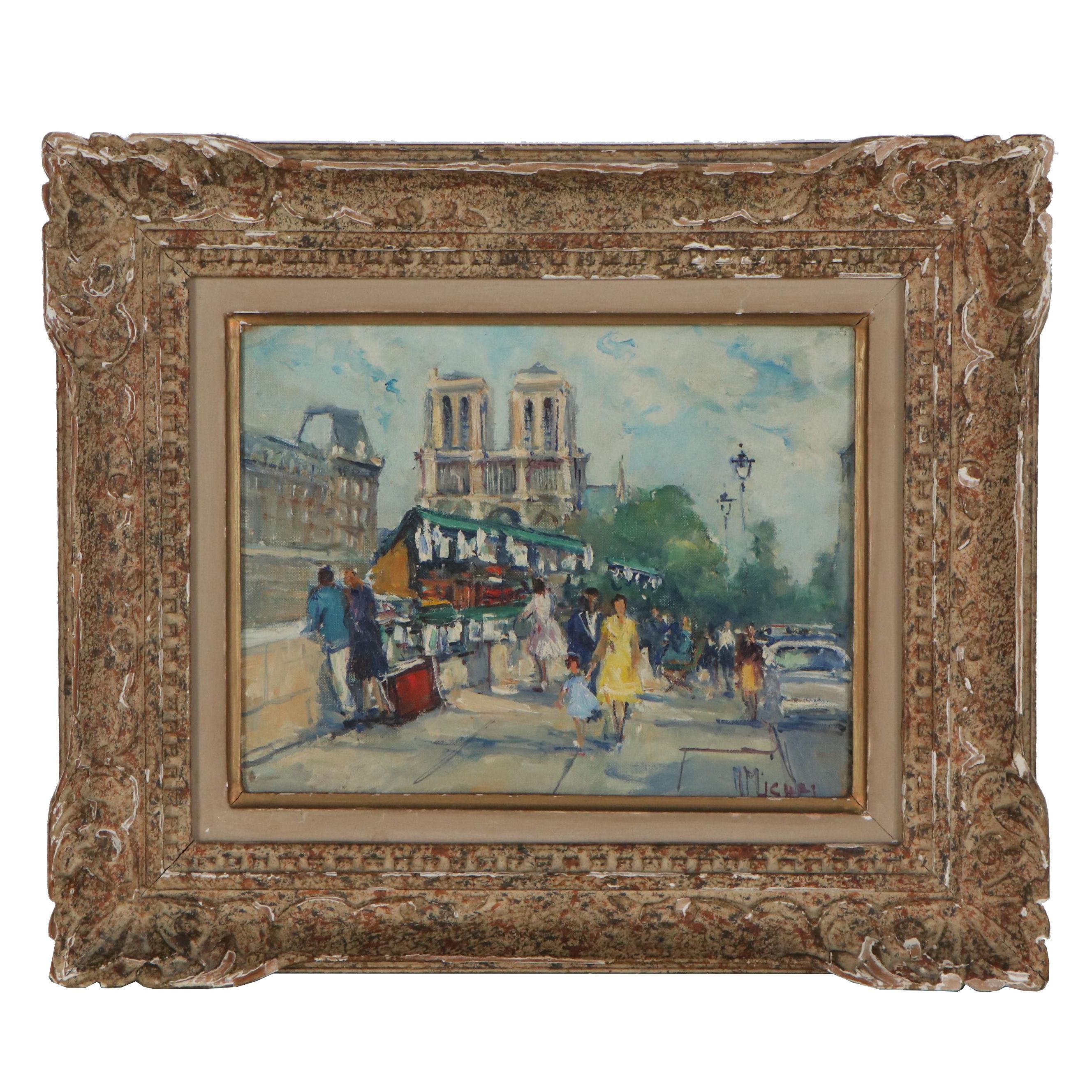 Oil Painting of Parisian Street Scene, Late 20th Century