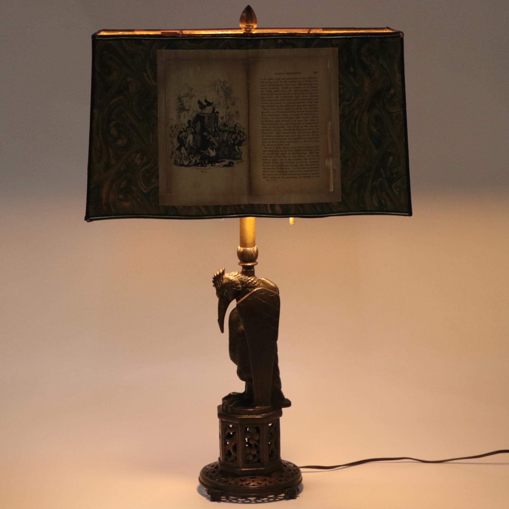 Bronze "Mythological Byrd" after O.B. Bach Figurine Table Lamp, Early/Mid 20th C