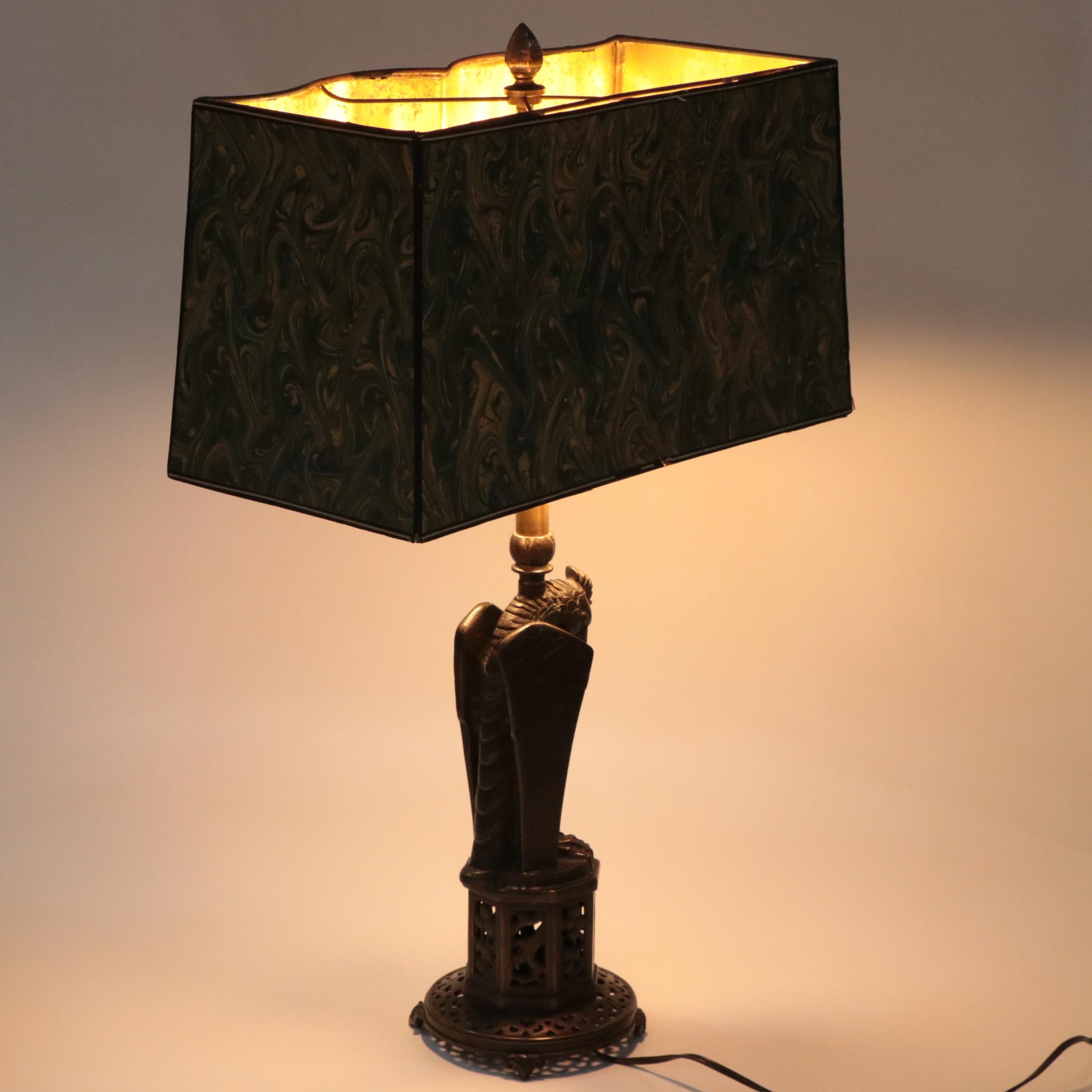 Bronze "Mythological Byrd" after O.B. Bach Figurine Table Lamp, Early/Mid 20th C