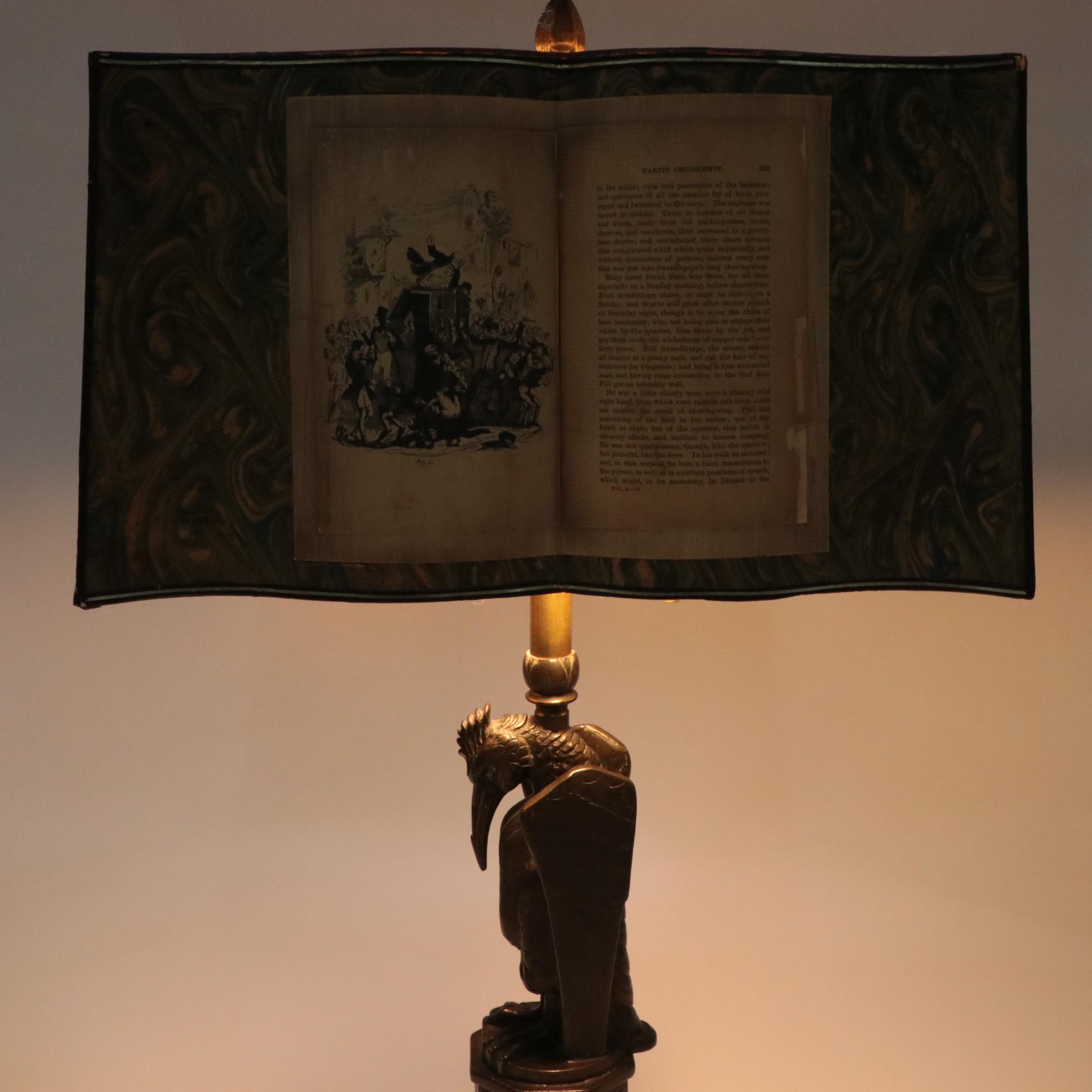 Bronze "Mythological Byrd" after O.B. Bach Figurine Table Lamp, Early/Mid 20th C