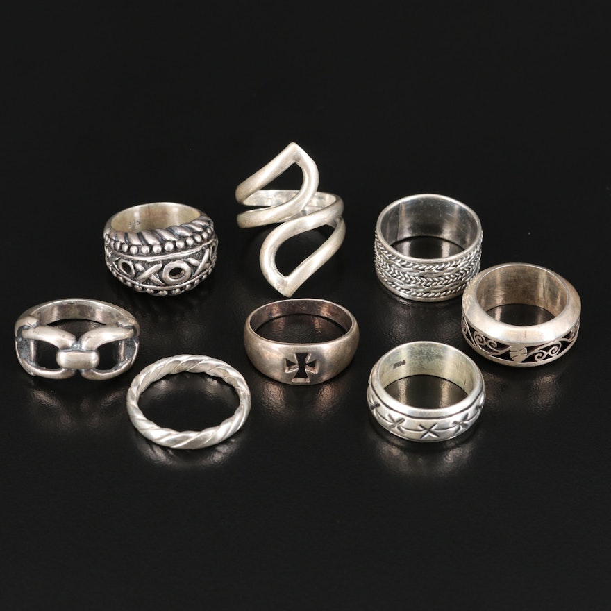 Sterling Textured Bands Including Maltese Cross