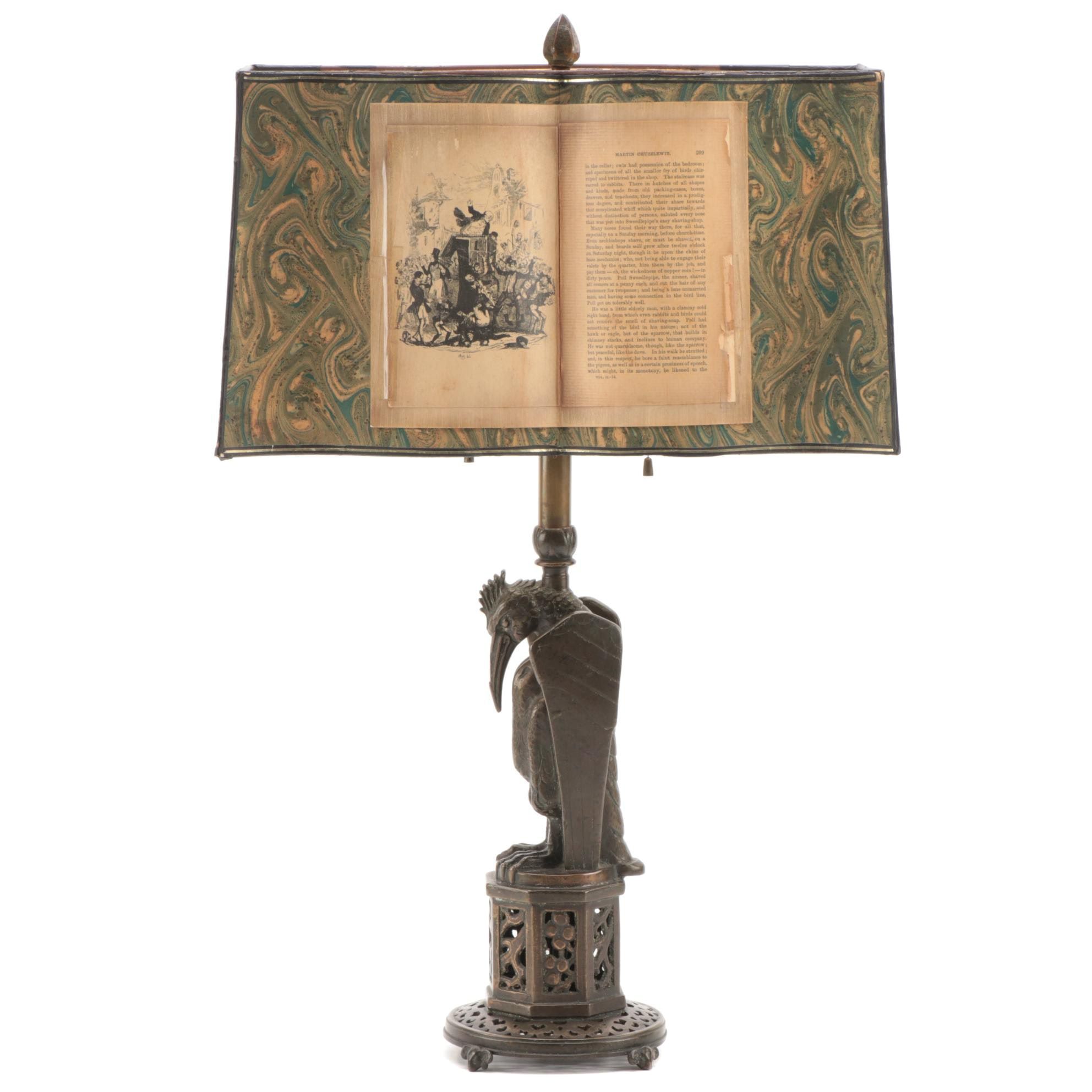 Bronze "Mythological Byrd" after O.B. Bach Figurine Table Lamp, Early/Mid 20th C