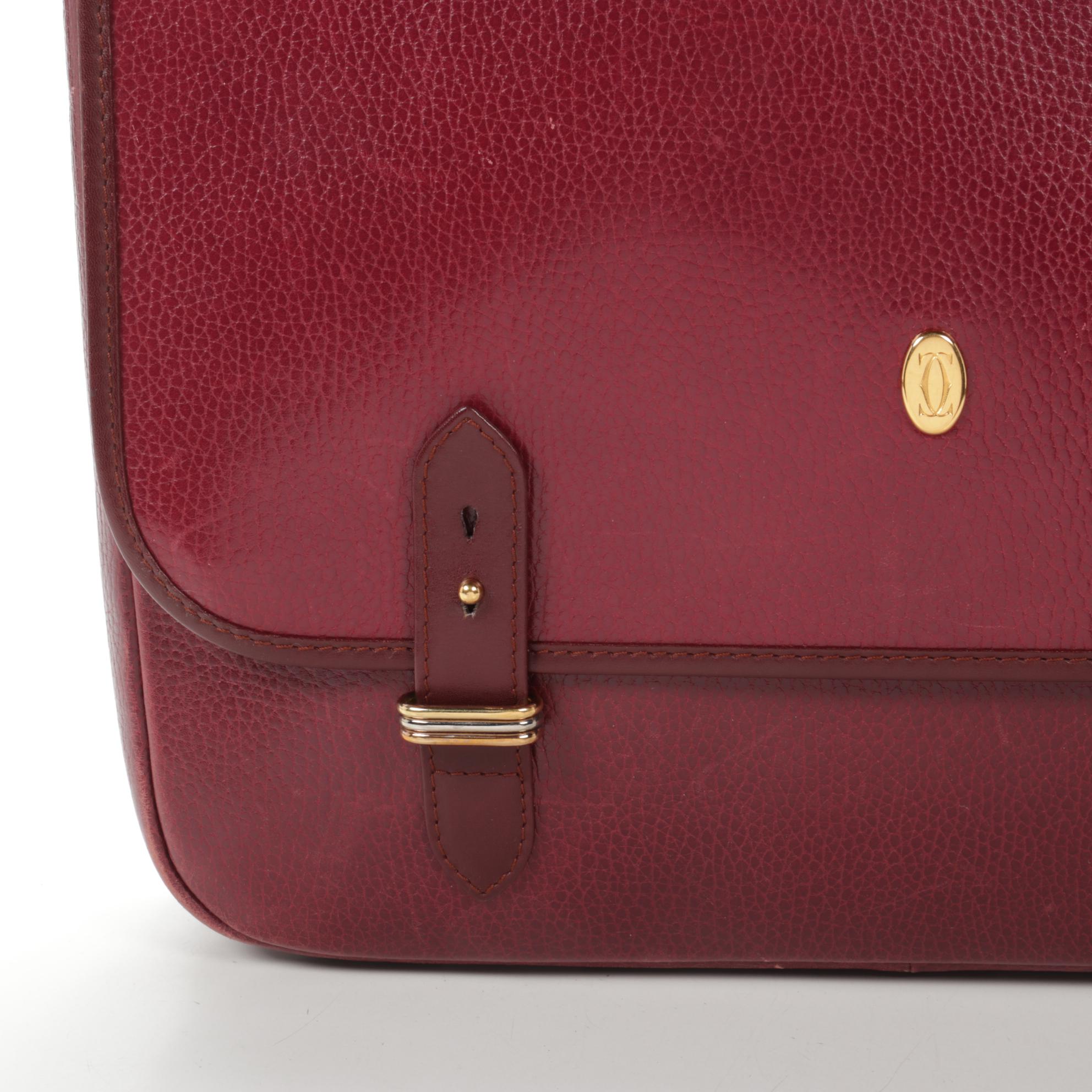 Cartier Les Must de Cartier Briefcase in Burgundy Red Pebbled Leather