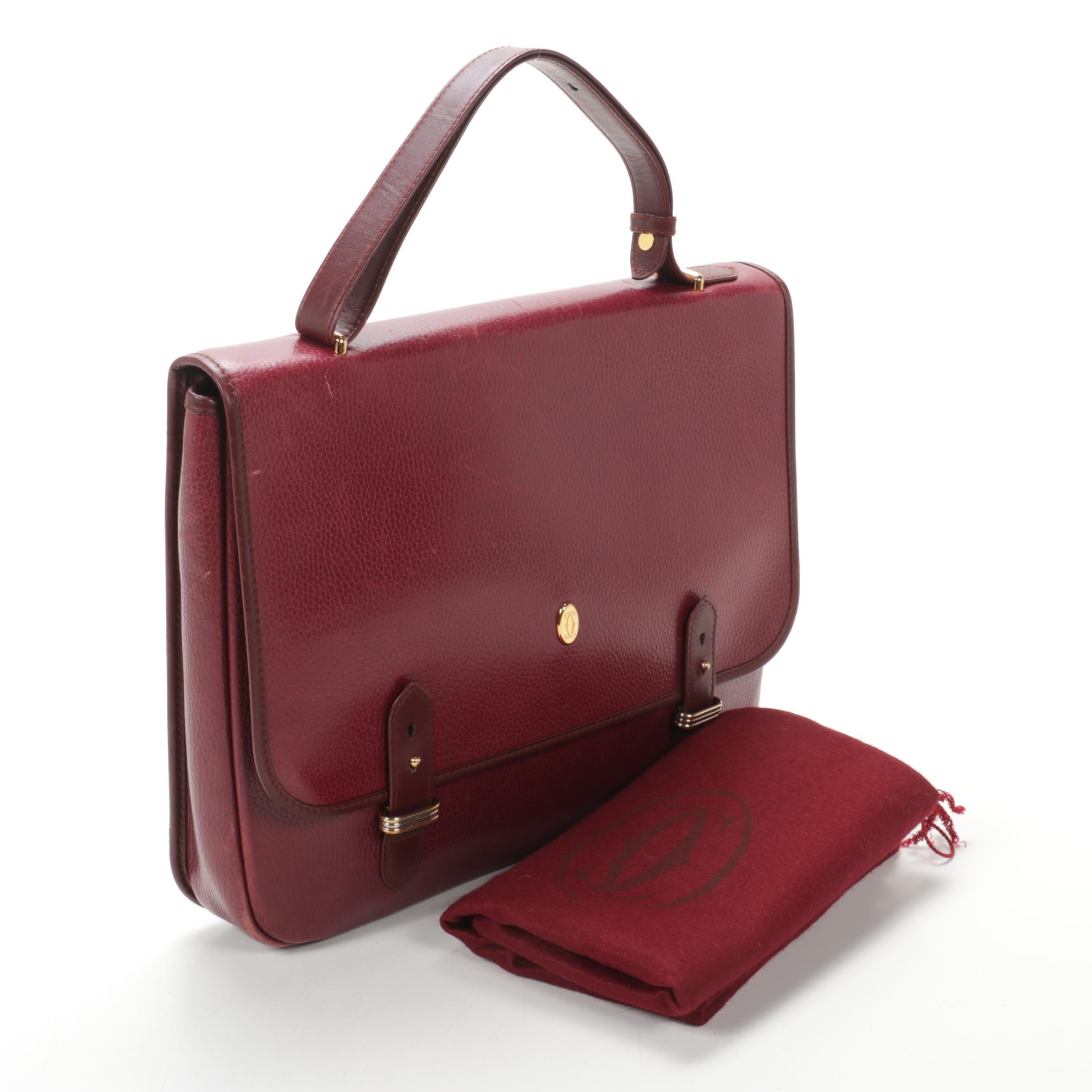 Cartier Les Must de Cartier Briefcase in Burgundy Red Pebbled Leather