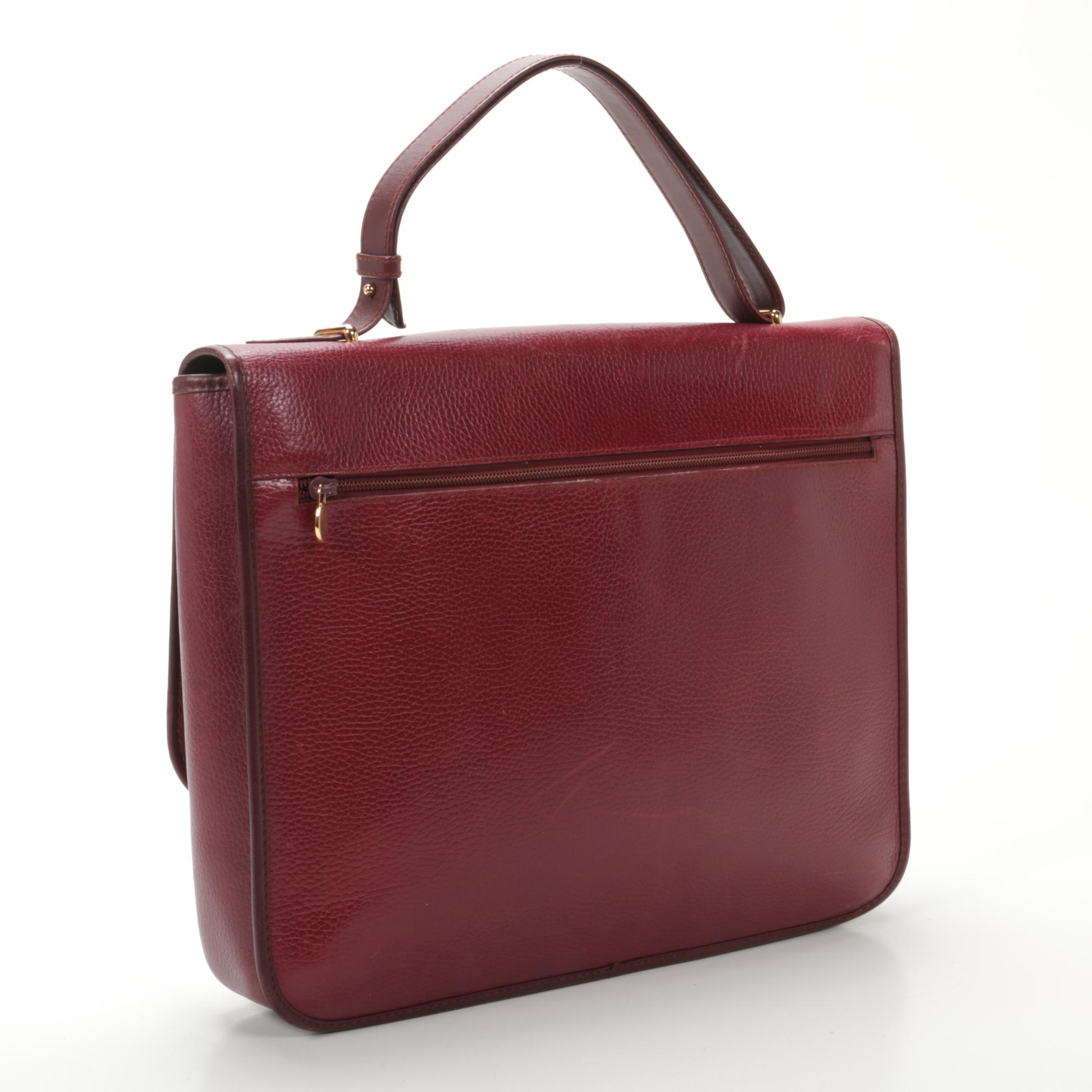 Cartier Les Must de Cartier Briefcase in Burgundy Red Pebbled Leather