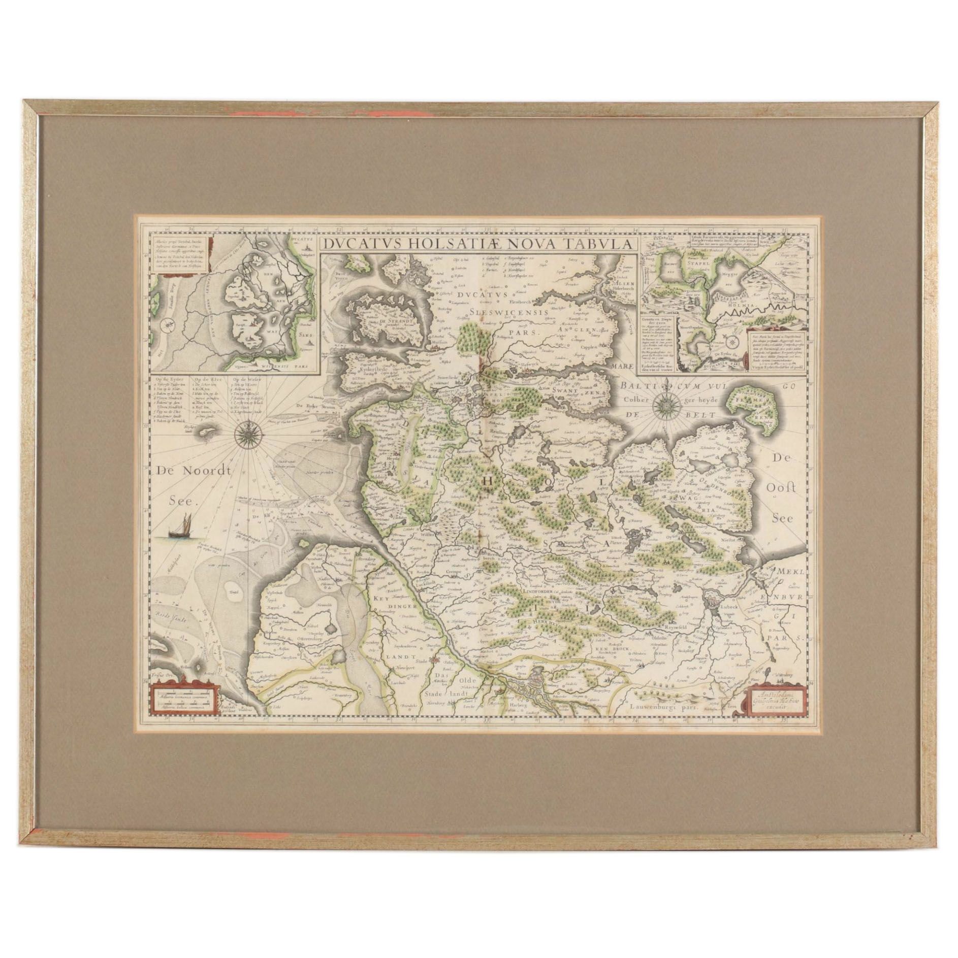 Willem Blaeu Hand-Colored Posthumous Restrike Engraved Map of Amsterdam