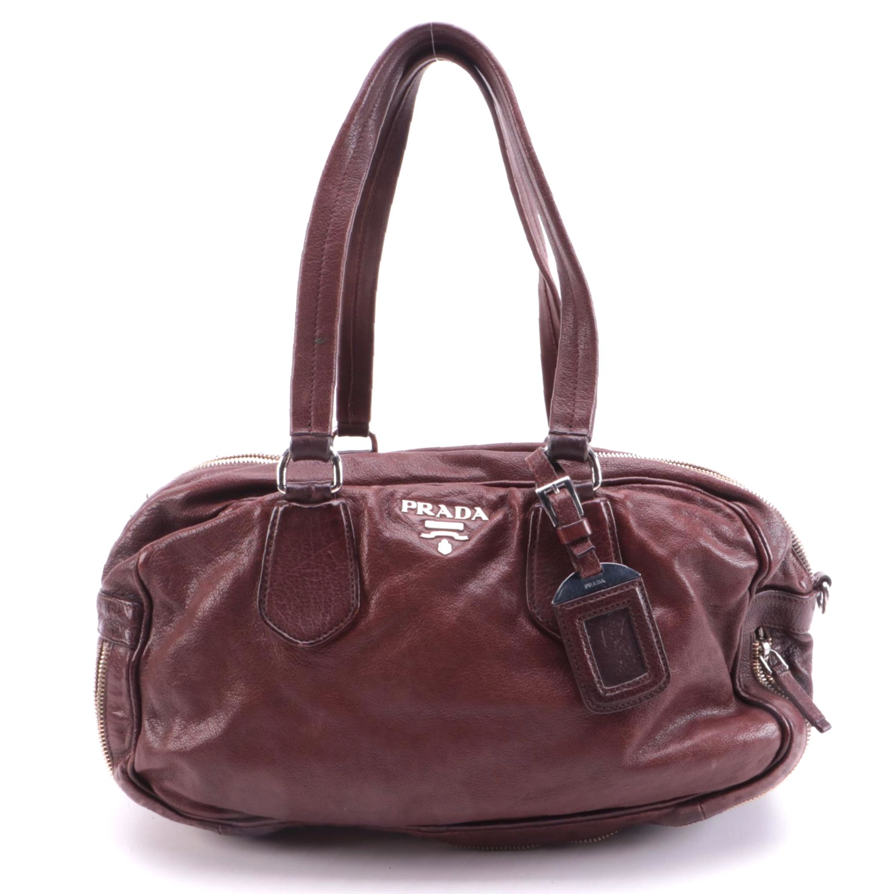 Prada Bauletto Bag in Cocco Brown Washed Leather