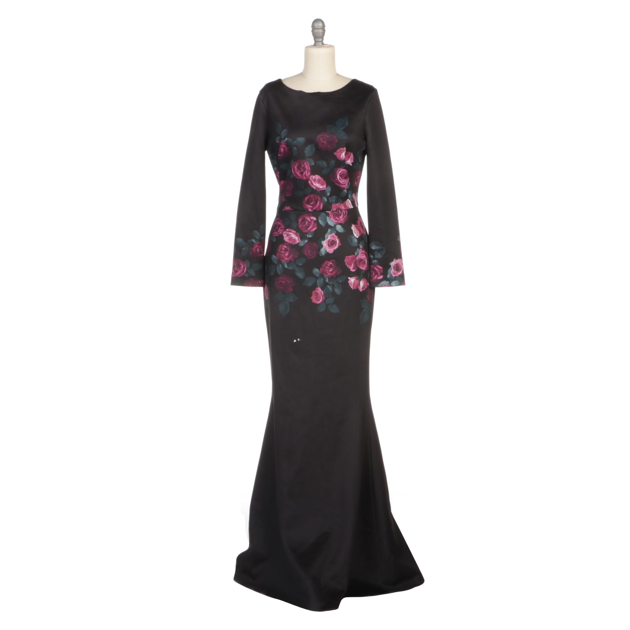 Erin Fetherston Rose Print Black Evening Gown