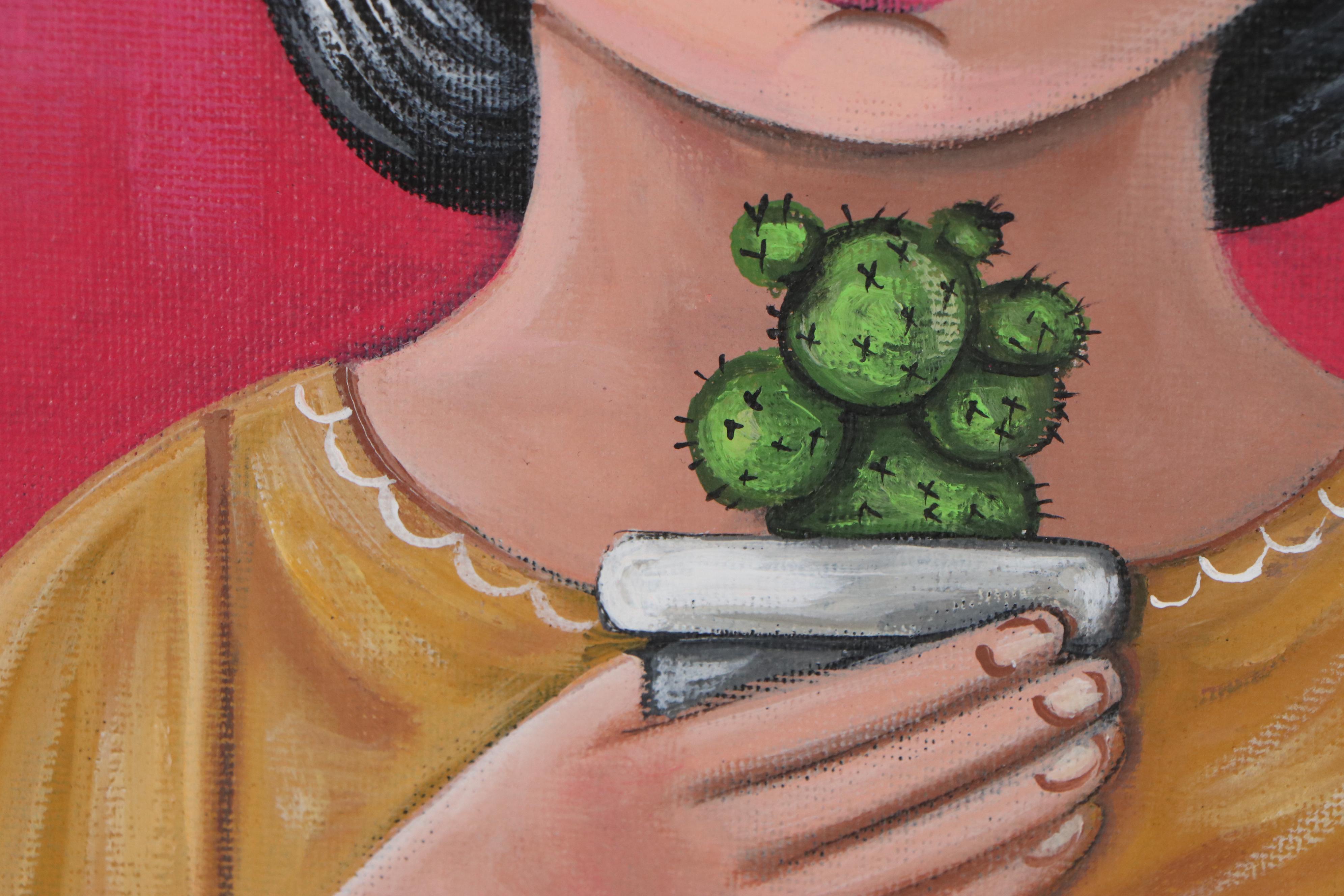 Claudia García Mexican Folk Art Acrylic Painting of Frida Kahlo, 21st Century