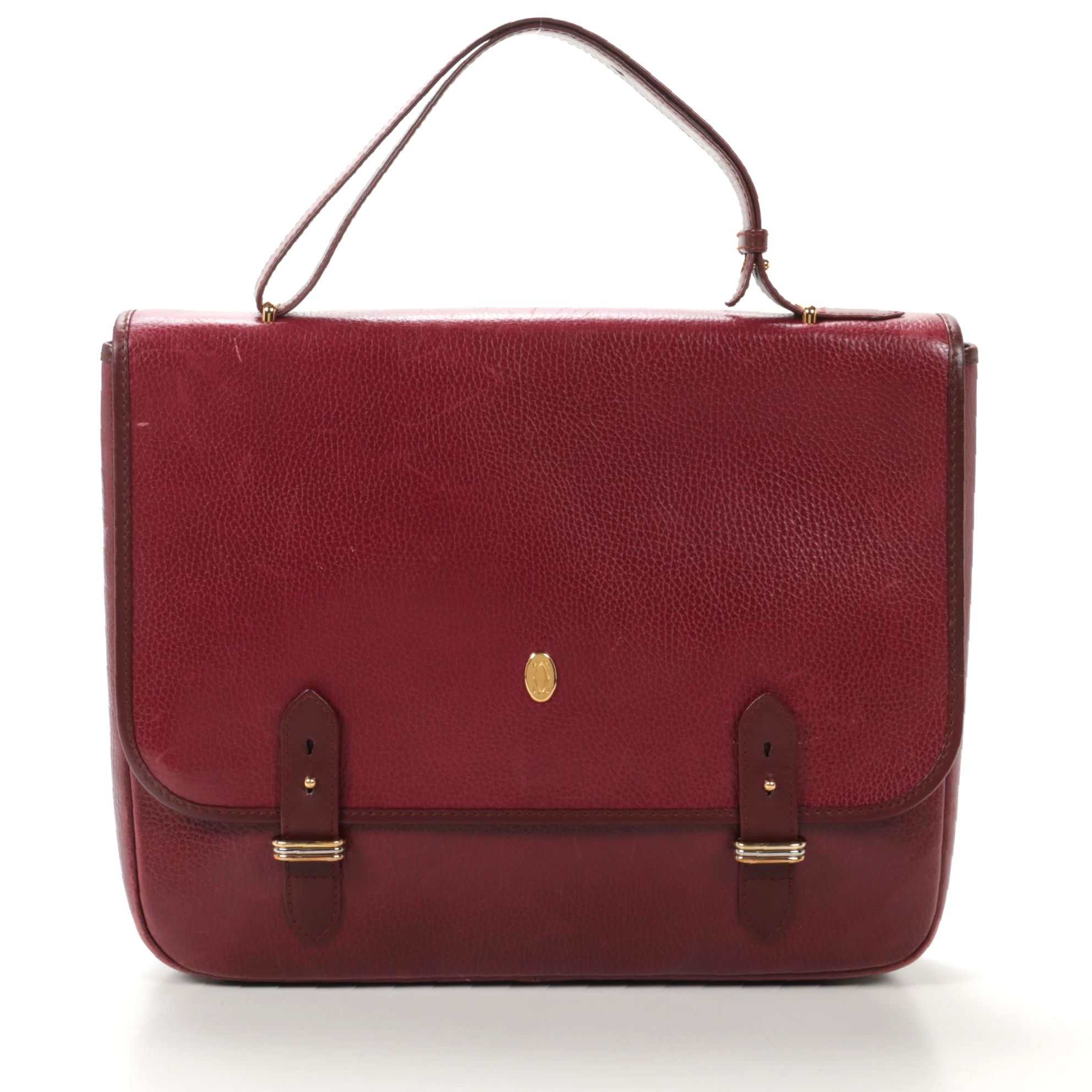 Cartier Les Must de Cartier Briefcase in Burgundy Red Pebbled Leather