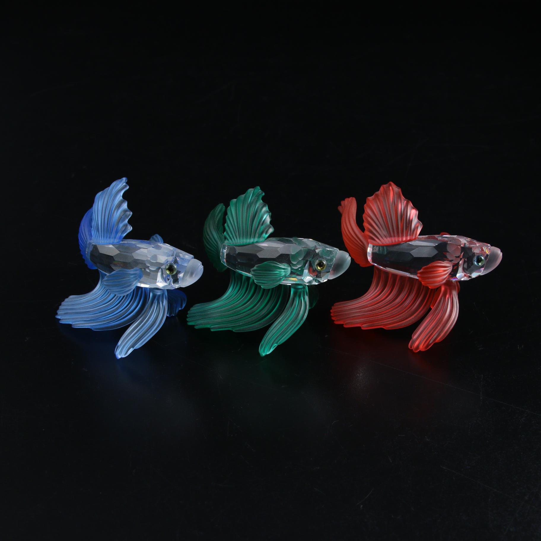 Swarovski Red, Green, and Blue "Siamese Fighting Fish" Crystal Figurines