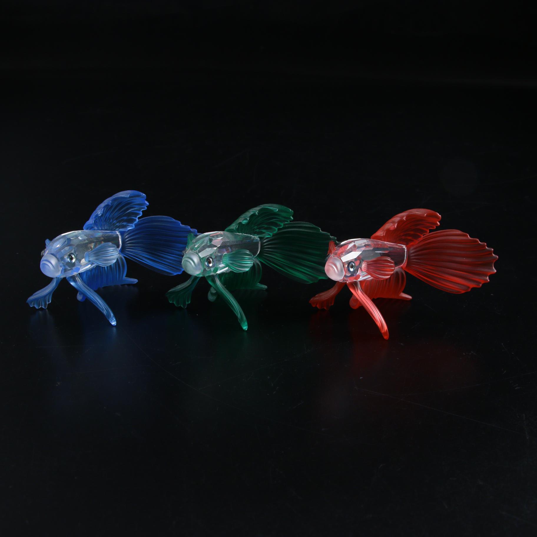 Swarovski Red, Green, and Blue "Siamese Fighting Fish" Crystal Figurines