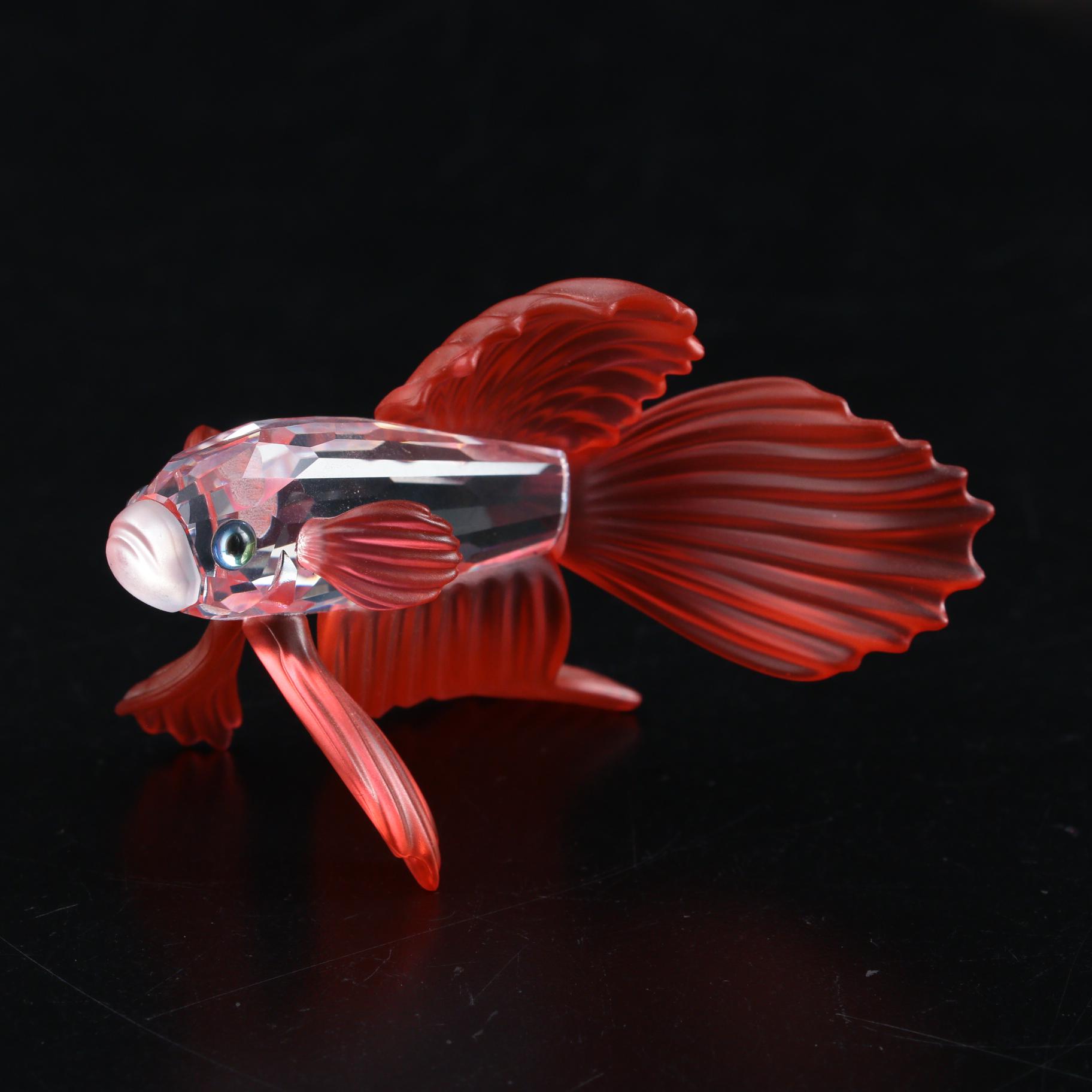 Swarovski Red, Green, and Blue "Siamese Fighting Fish" Crystal Figurines