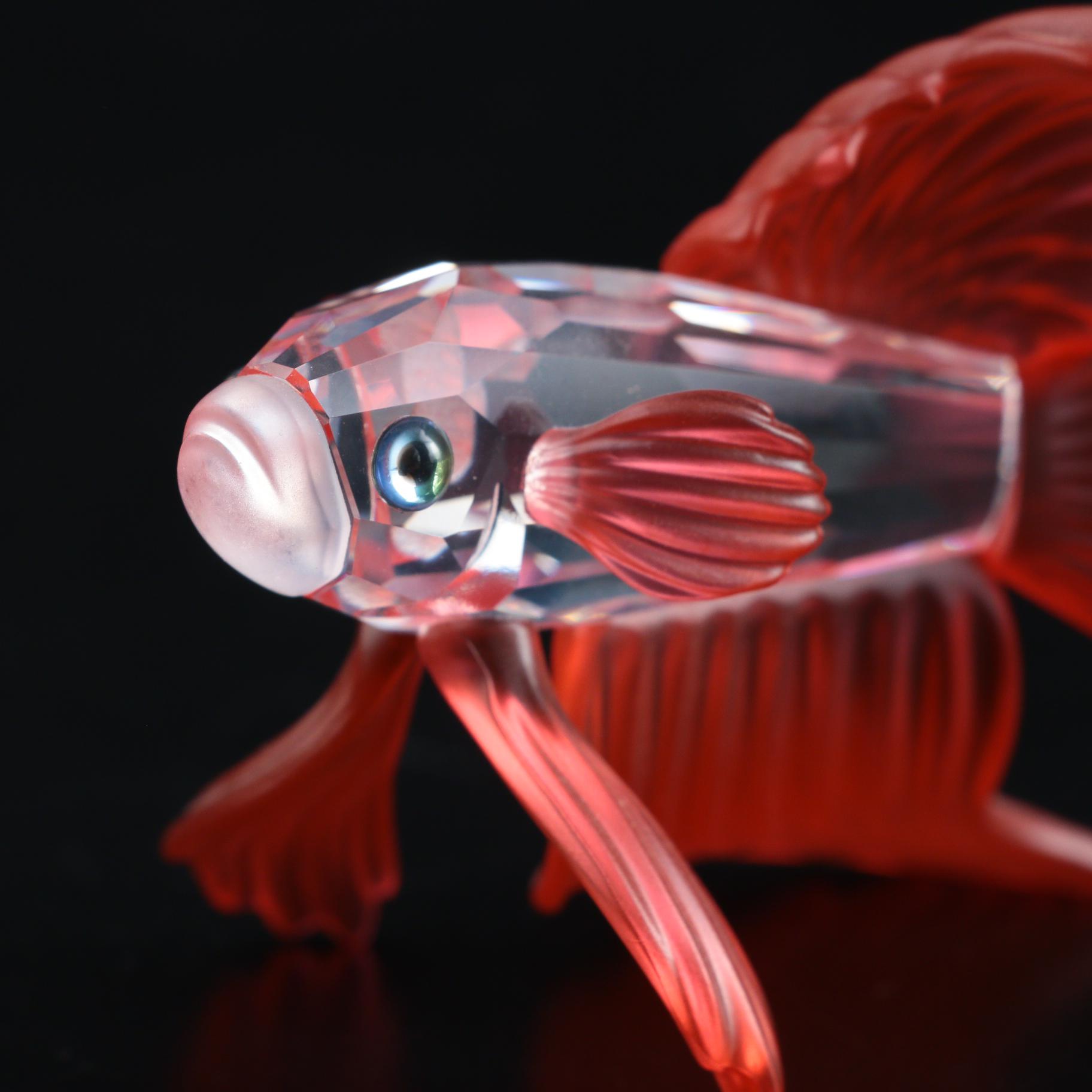 Swarovski Red, Green, and Blue "Siamese Fighting Fish" Crystal Figurines