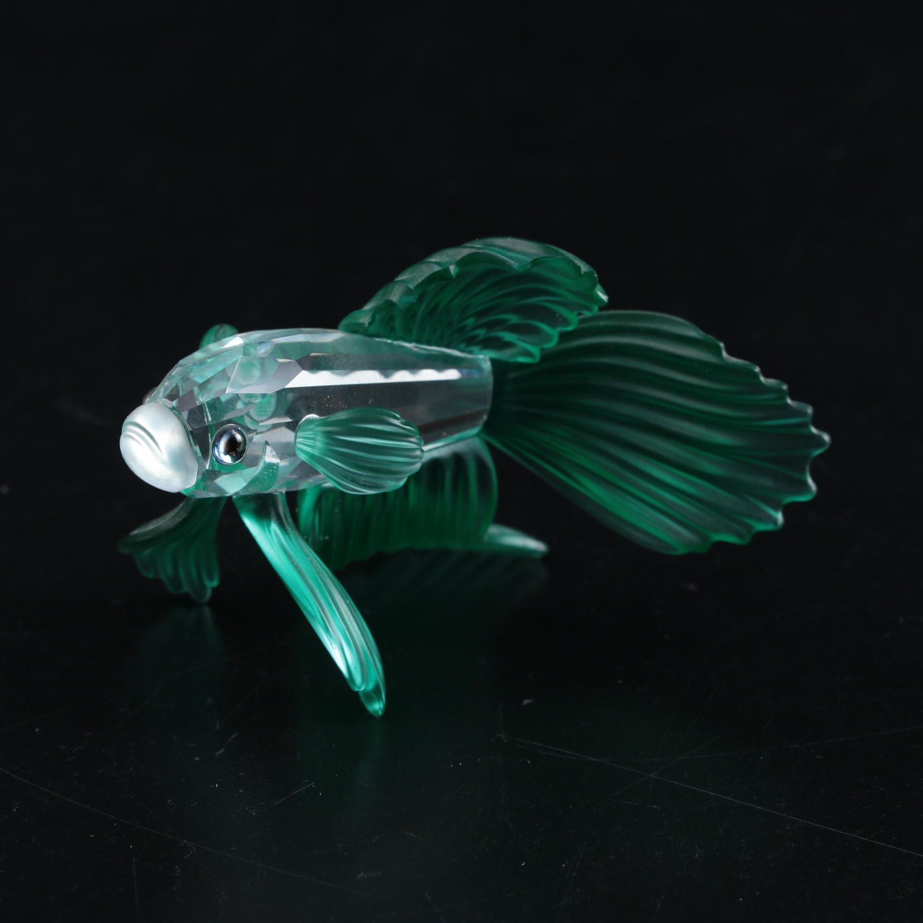 Swarovski Red, Green, and Blue "Siamese Fighting Fish" Crystal Figurines