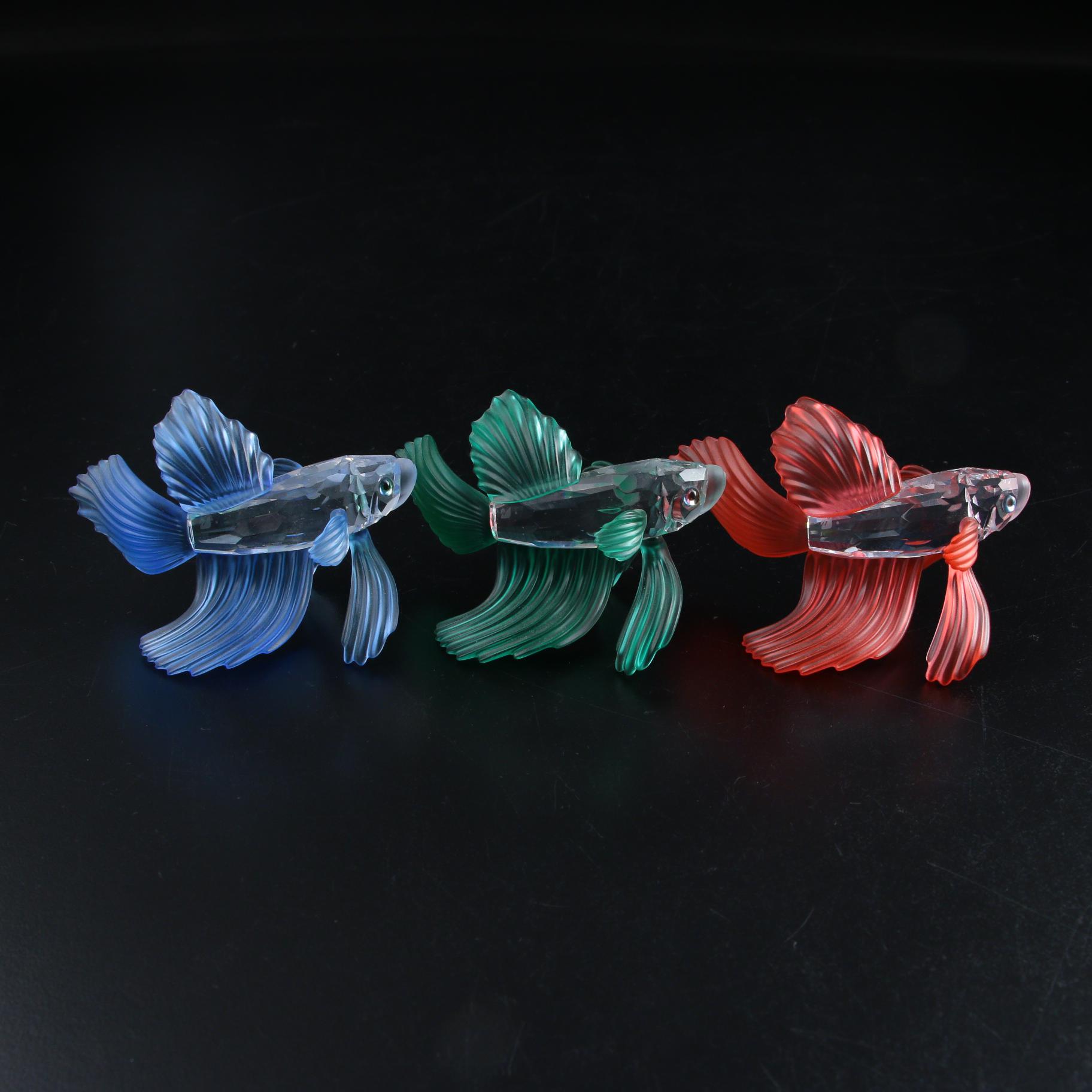 Swarovski Red, Green, and Blue "Siamese Fighting Fish" Crystal Figurines