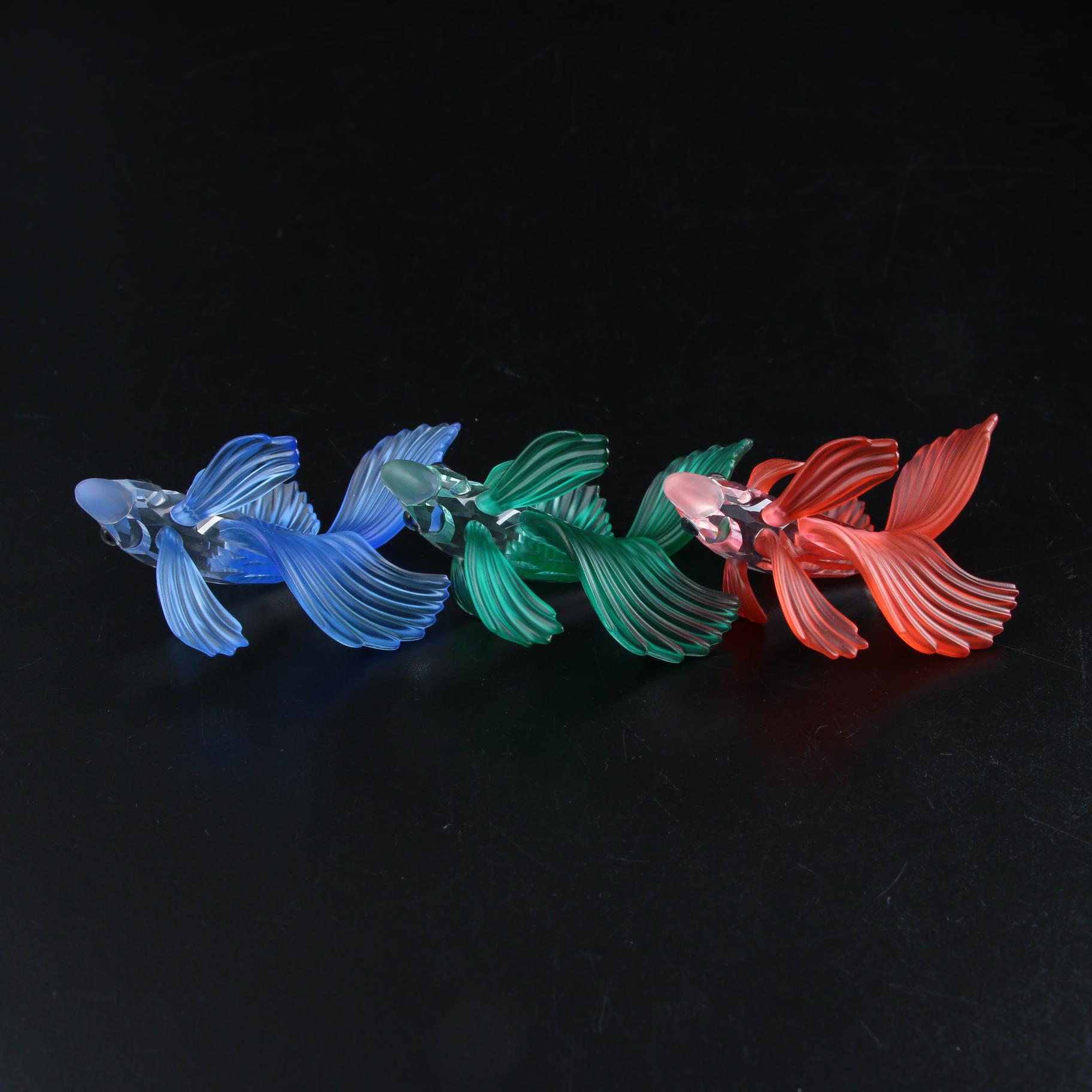 Swarovski Red, Green, and Blue "Siamese Fighting Fish" Crystal Figurines