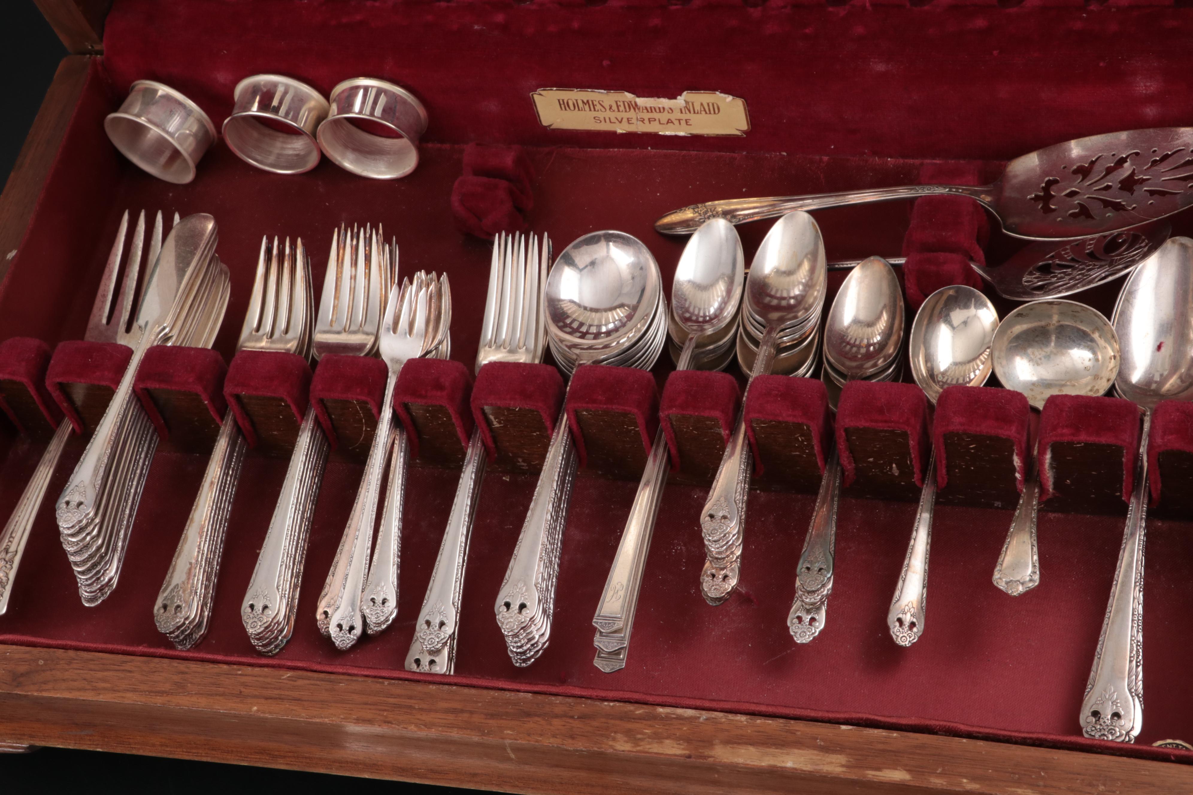 Holmes & Edwards "Lovely Lady" Plate Flatware with Sterling Knives and Ladle