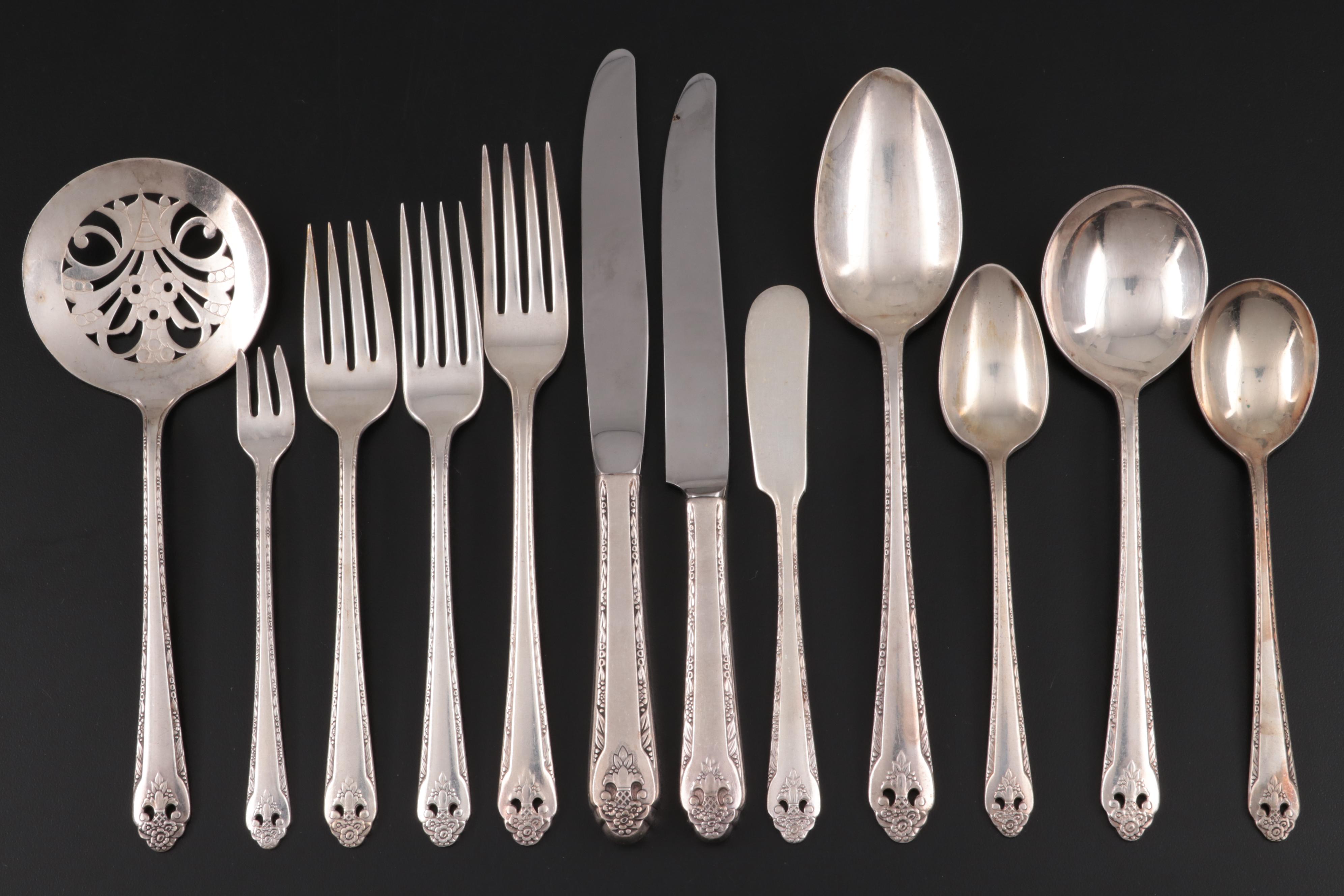 Holmes & Edwards "Lovely Lady" Plate Flatware with Sterling Knives and Ladle