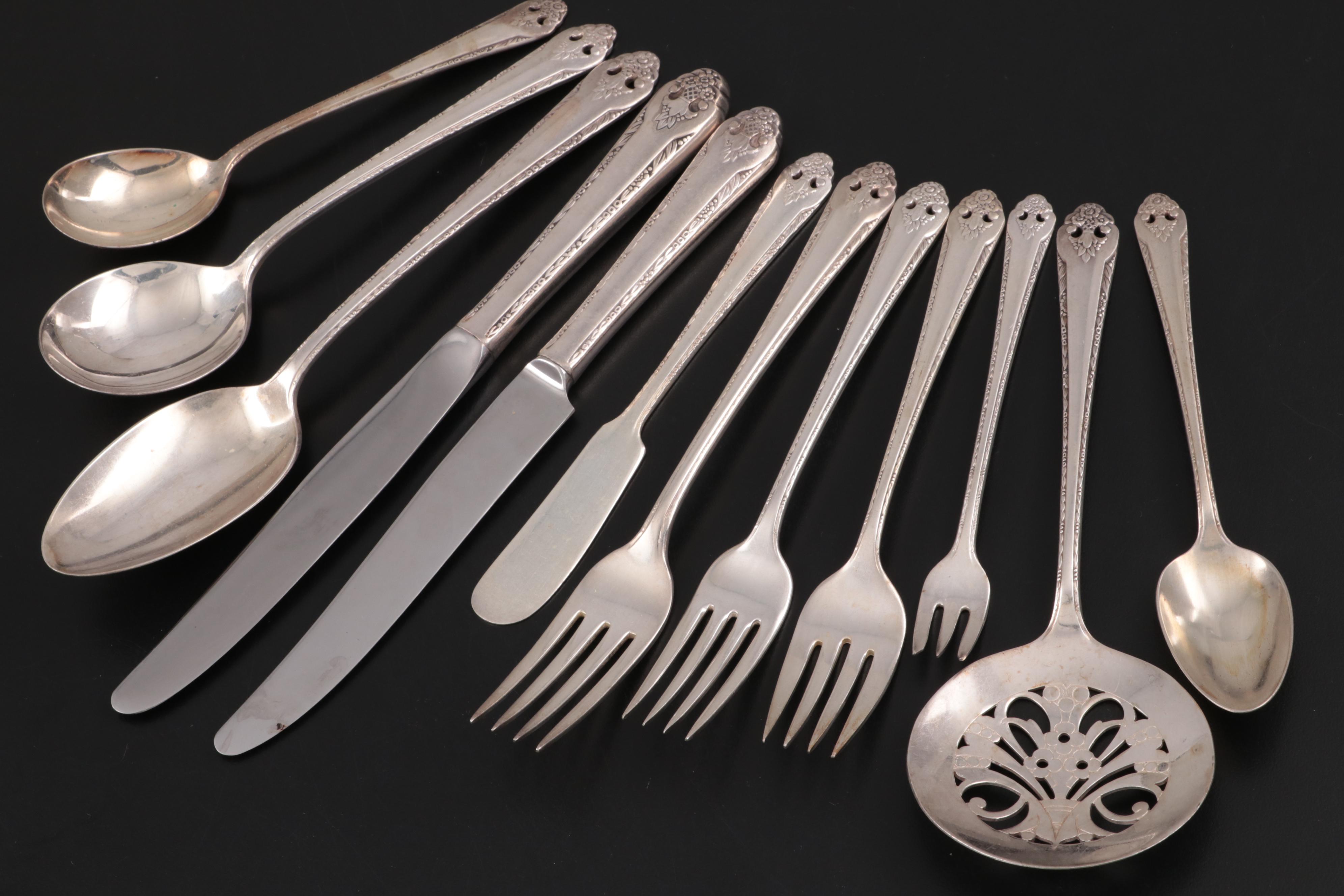 Holmes & Edwards "Lovely Lady" Plate Flatware with Sterling Knives and Ladle