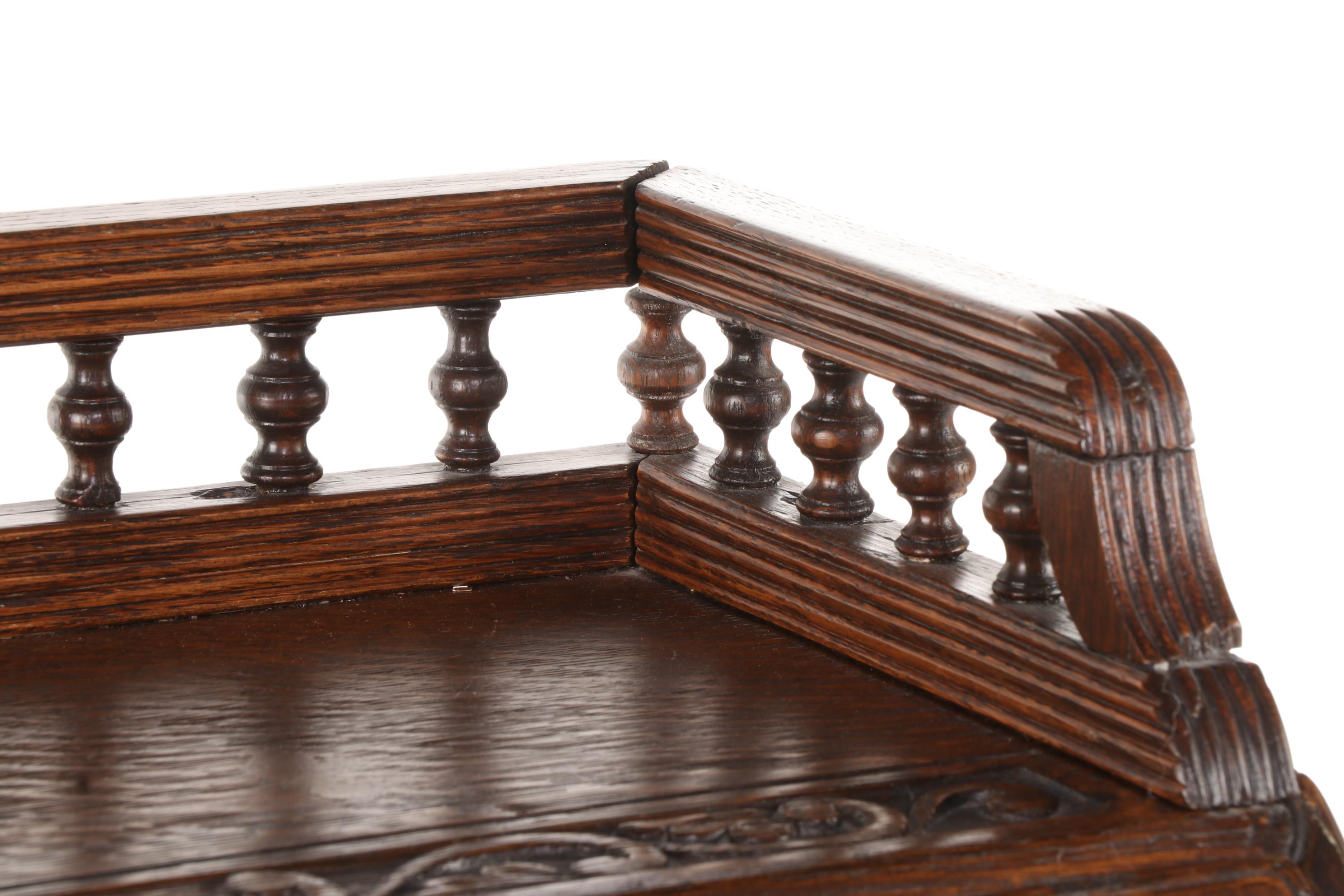 Relief-Carved Oak Bureau with Hunting Scenes, 20th Century