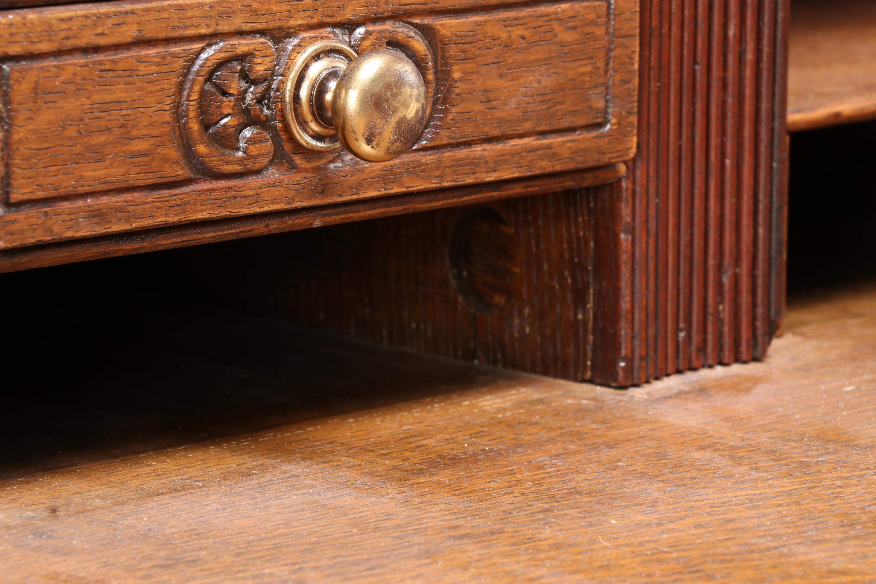Relief-Carved Oak Bureau with Hunting Scenes, 20th Century