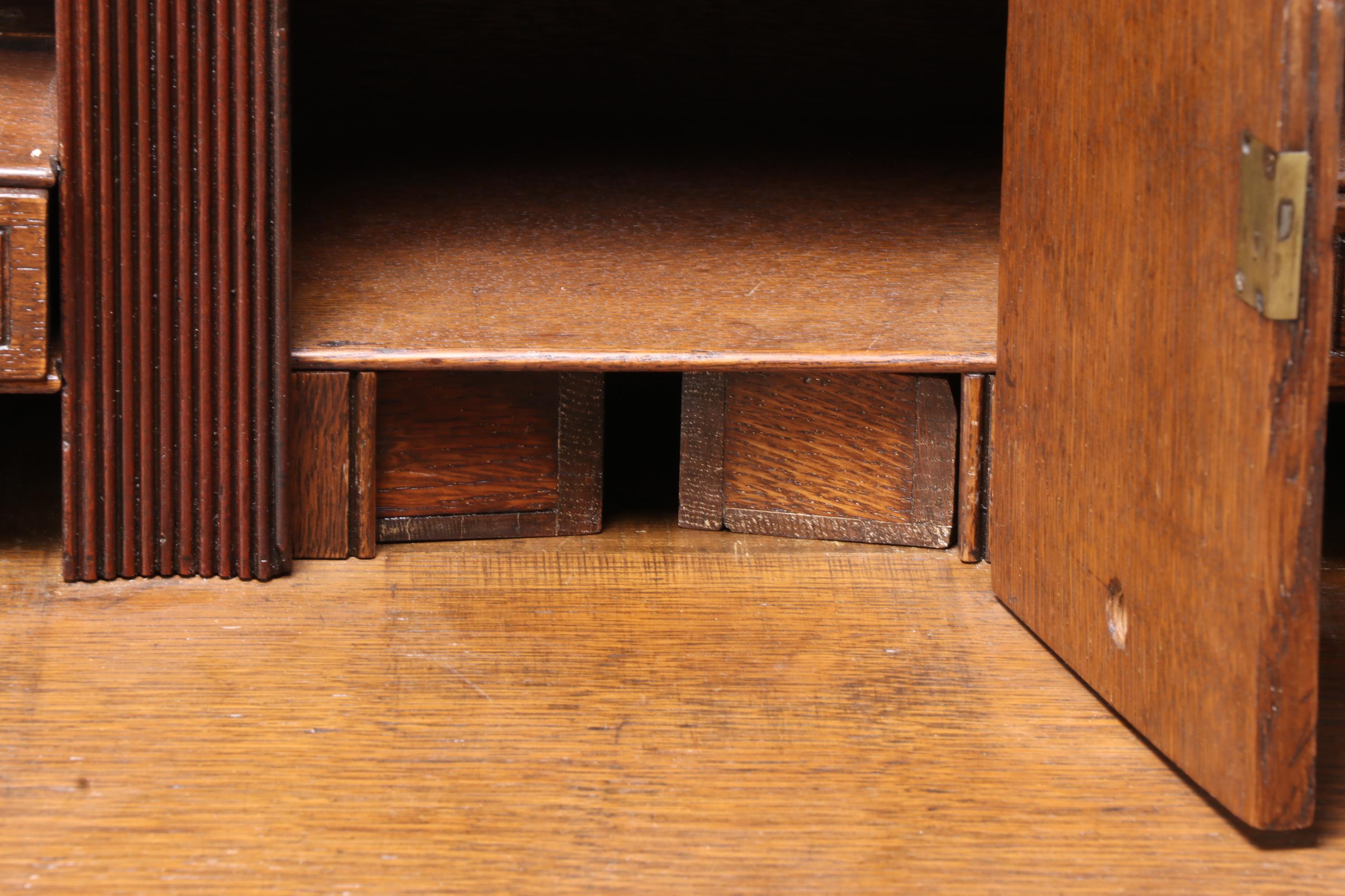 Relief-Carved Oak Bureau with Hunting Scenes, 20th Century