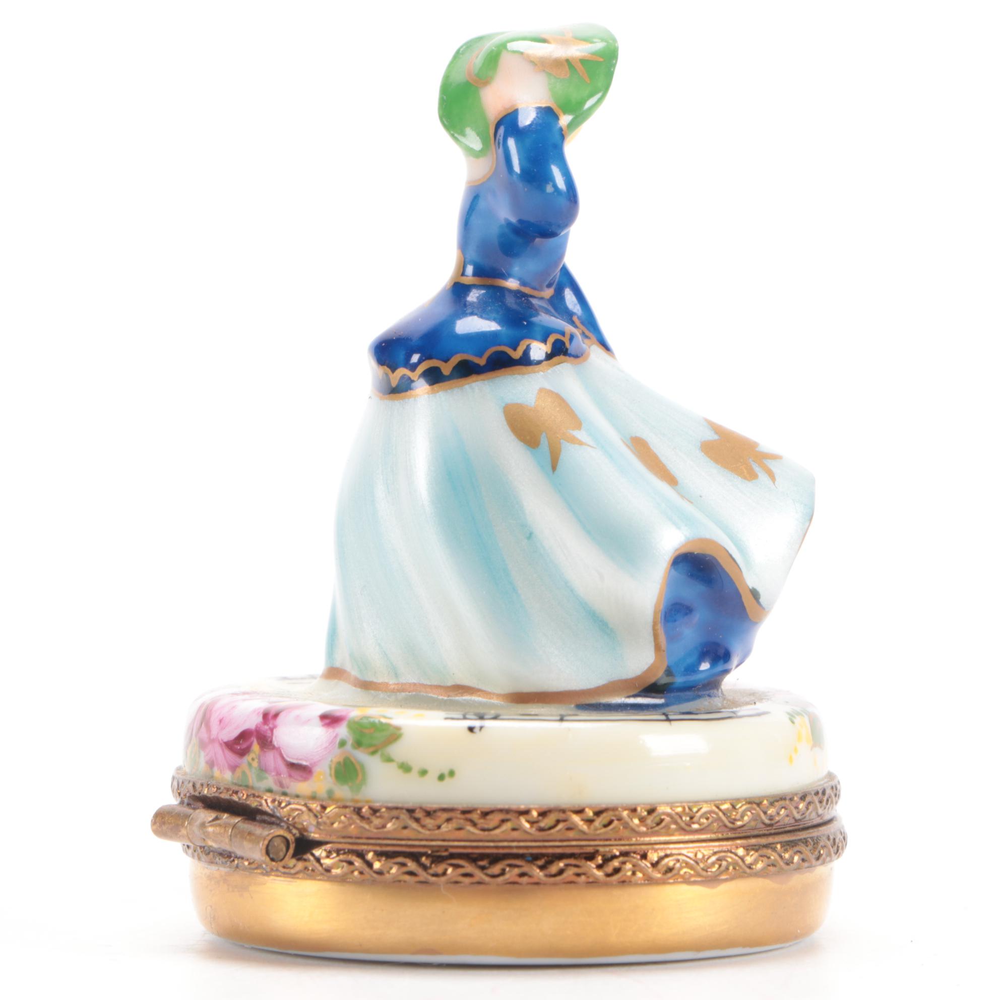 France Limoges Woman Figural Trinket Box Limited Edition, Mid-20th Century