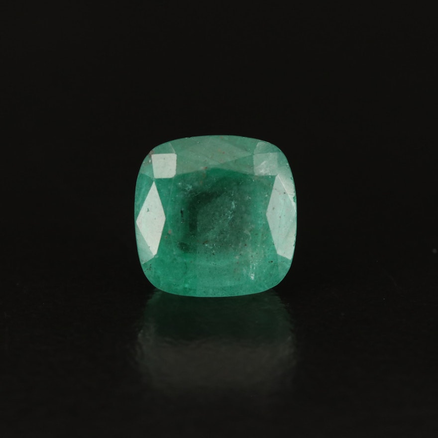 Loose 4.08 CT Cushion Faceted Emerald with GIA Report