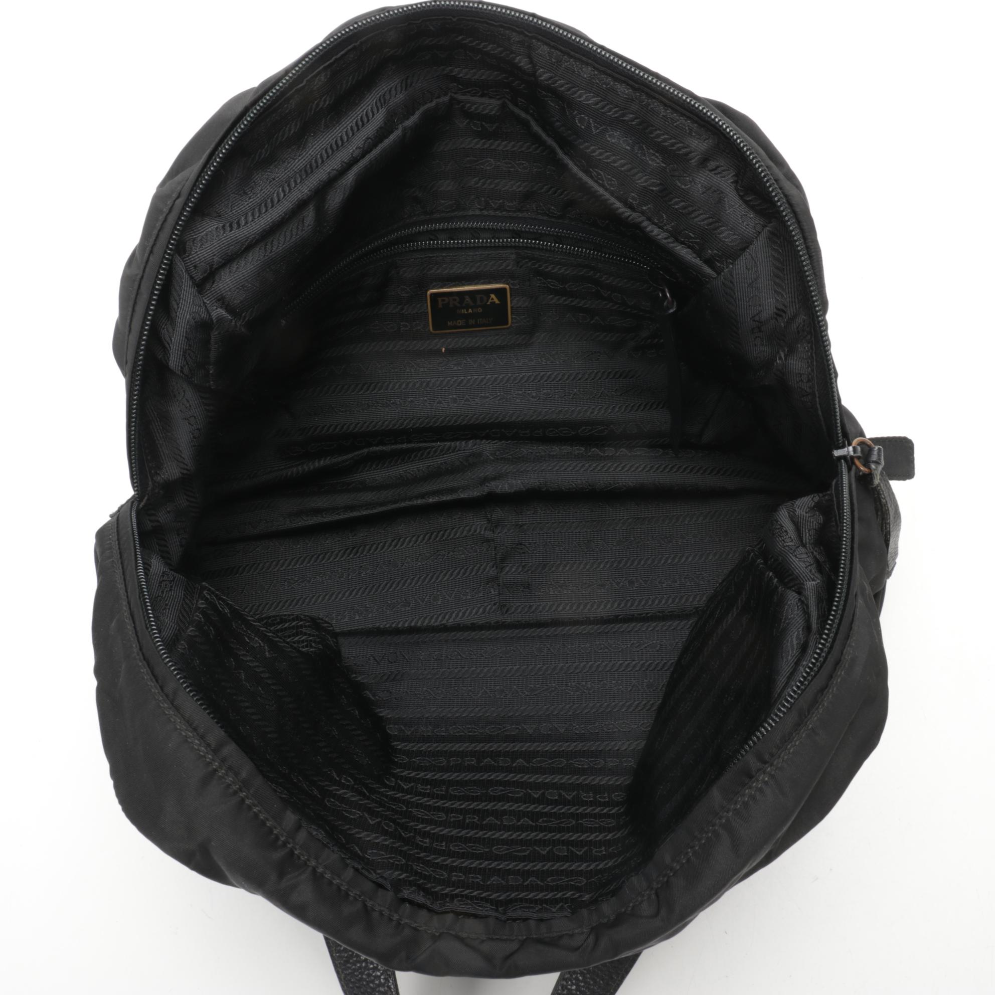 Prada Black Daino Leather and Tessuto Nylon Bowler Bag